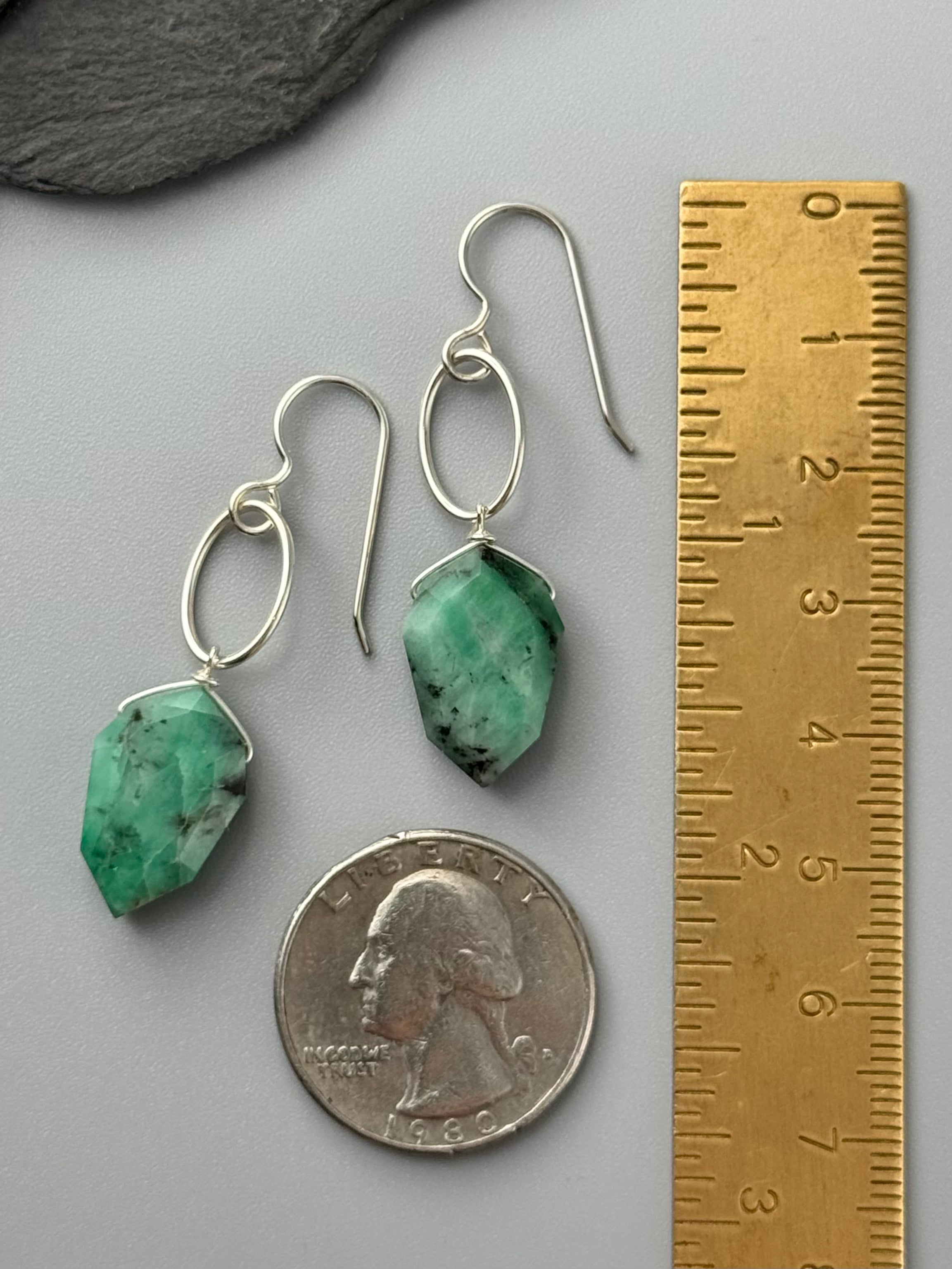 •IO• emerald + silver earrings