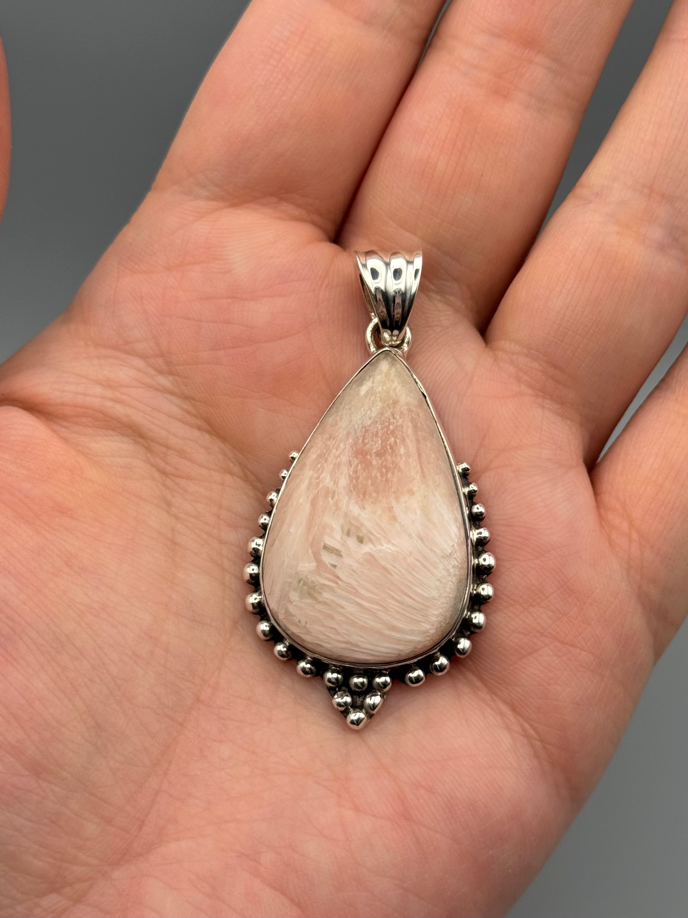 •SCOLECITE - DOTTED TEAR• sterling silver pendant