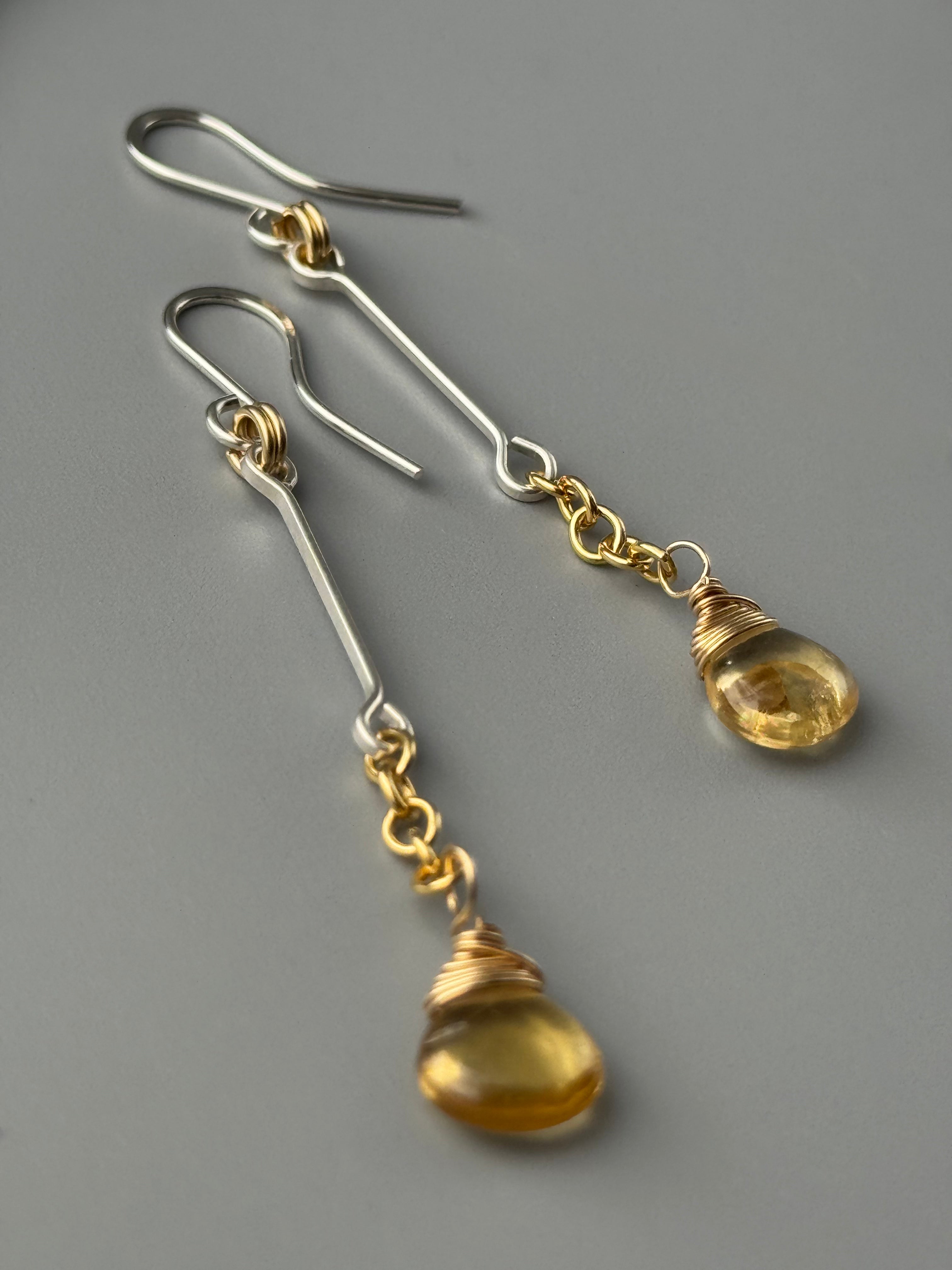•LINEAR DROP• citrine + mixed metal dangle earrings
