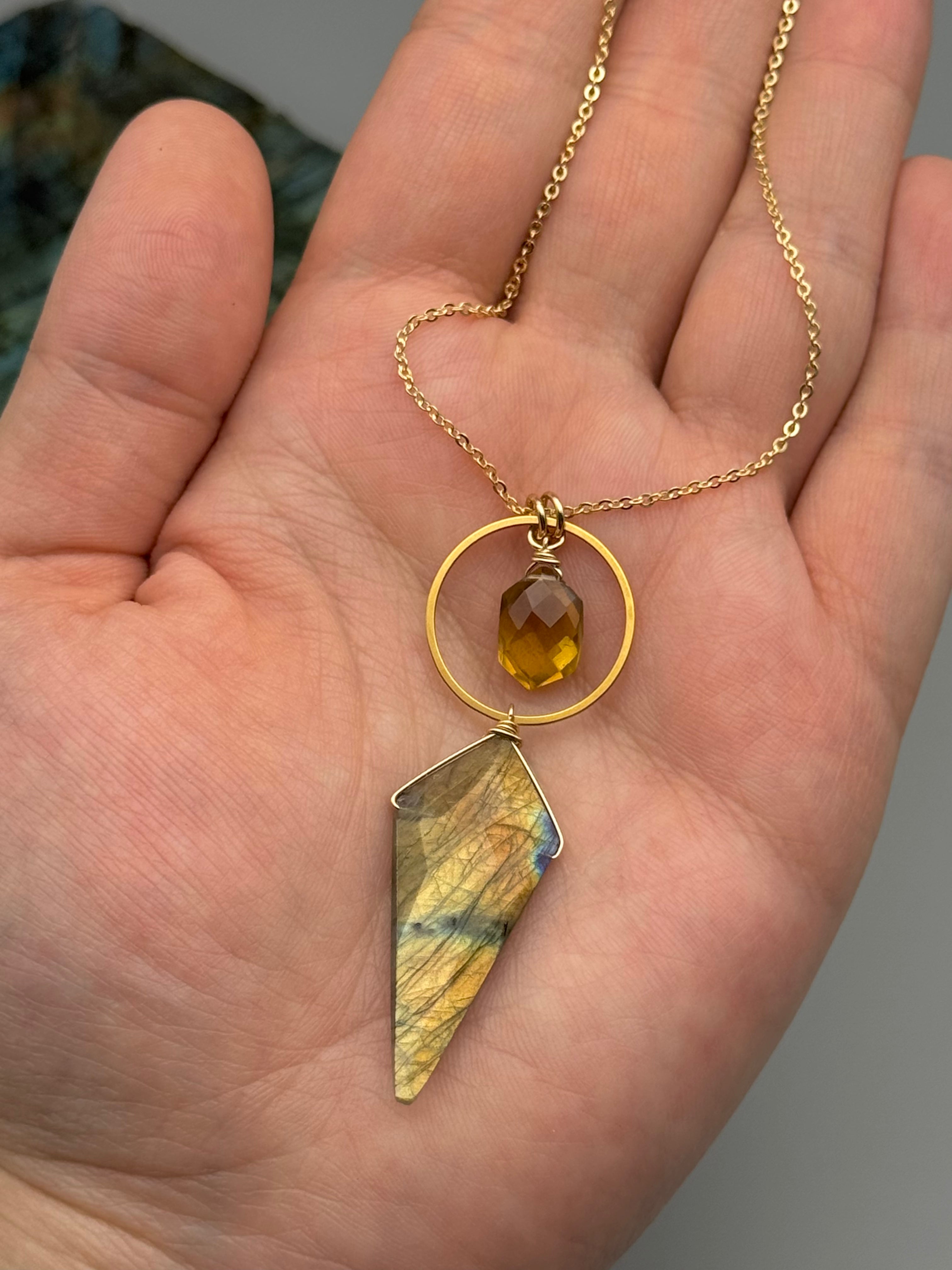 •LUNA• citrine + labradorite gold necklace (18"-20" long)