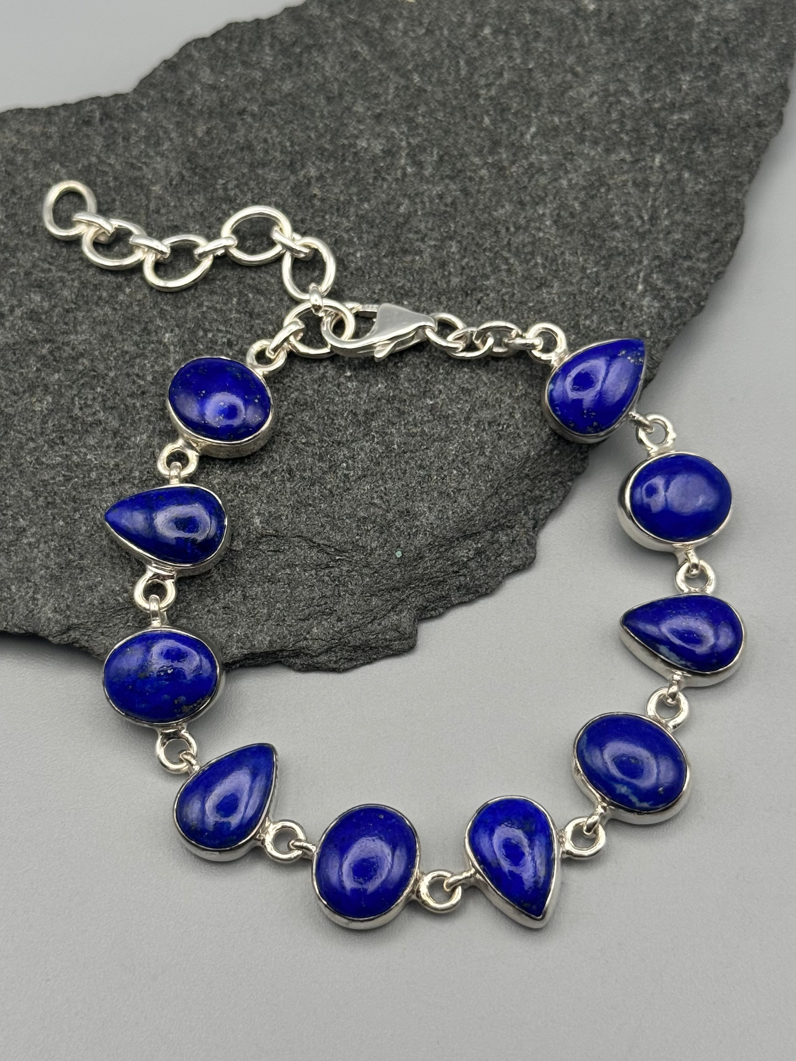 •LAPIS LAZULI - GEO MIX• linked silver bracelet (7" - 9")