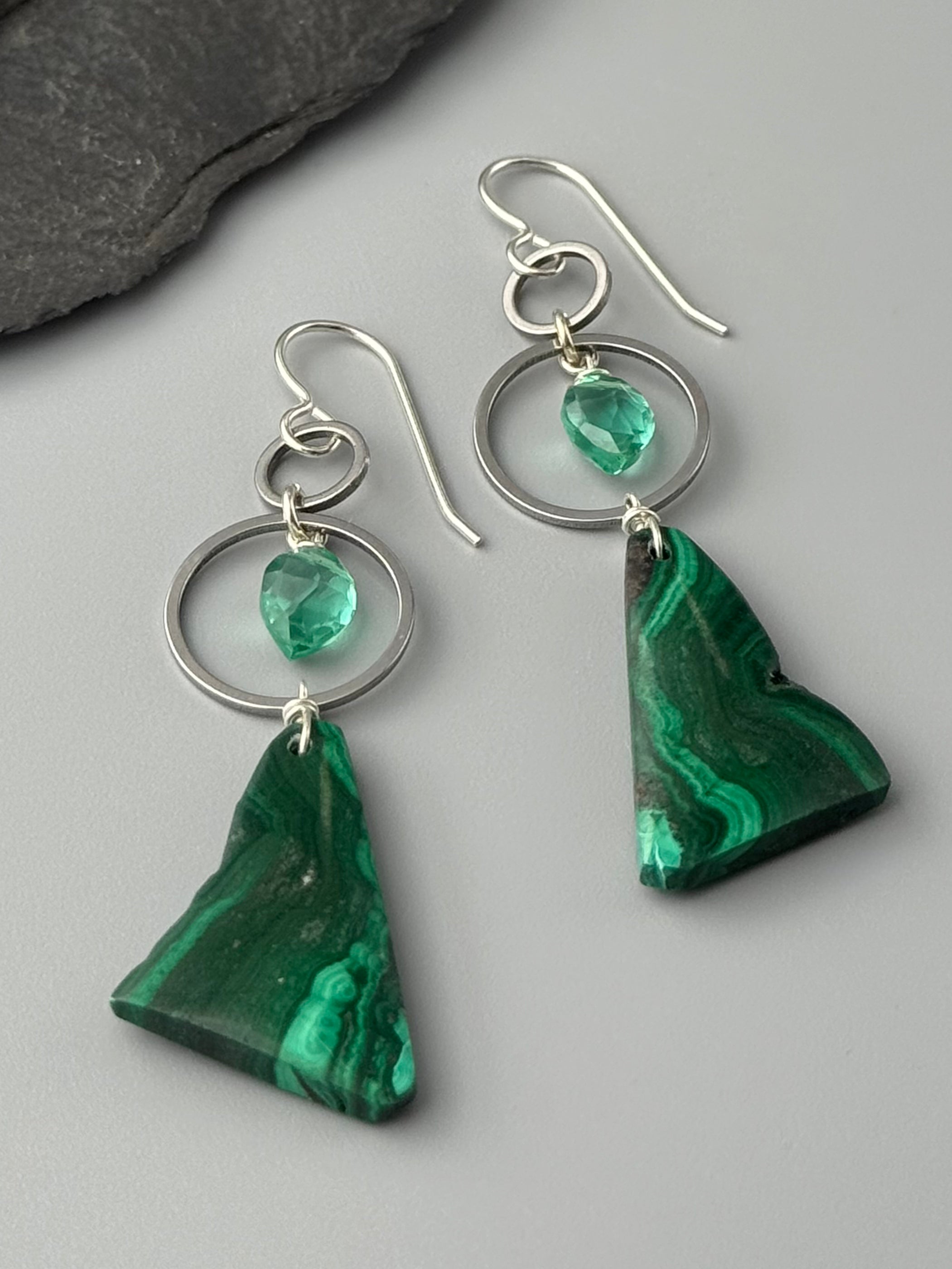 •EQUA-LUNA• paraiba quartz + congolese malachite silver earrings