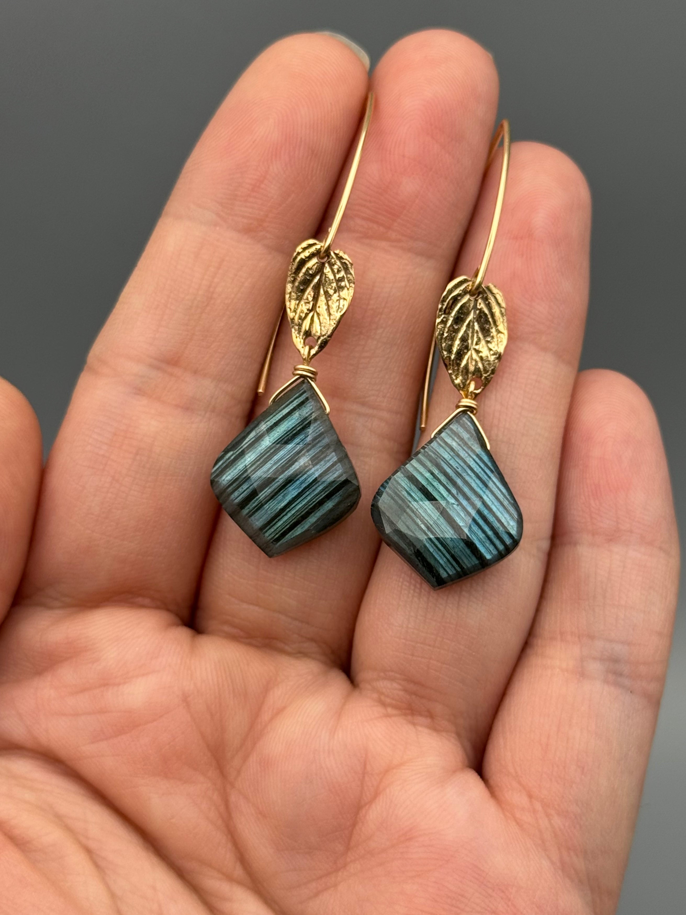 •NEW LEAF• labradorite + gold earrings