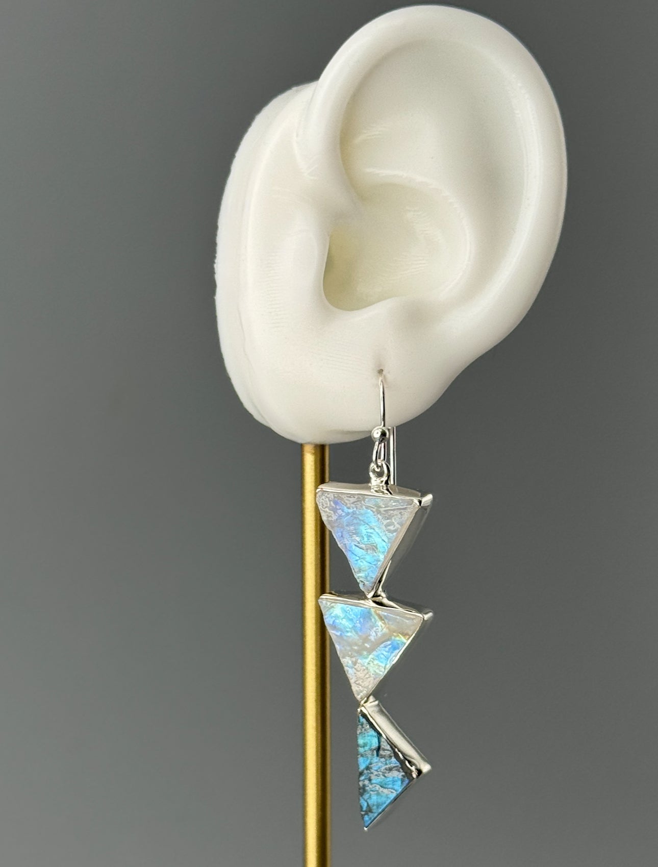 •RAINBOW MOONSTONE + LABRADORITE - TRI STACK• silver dangle earrings