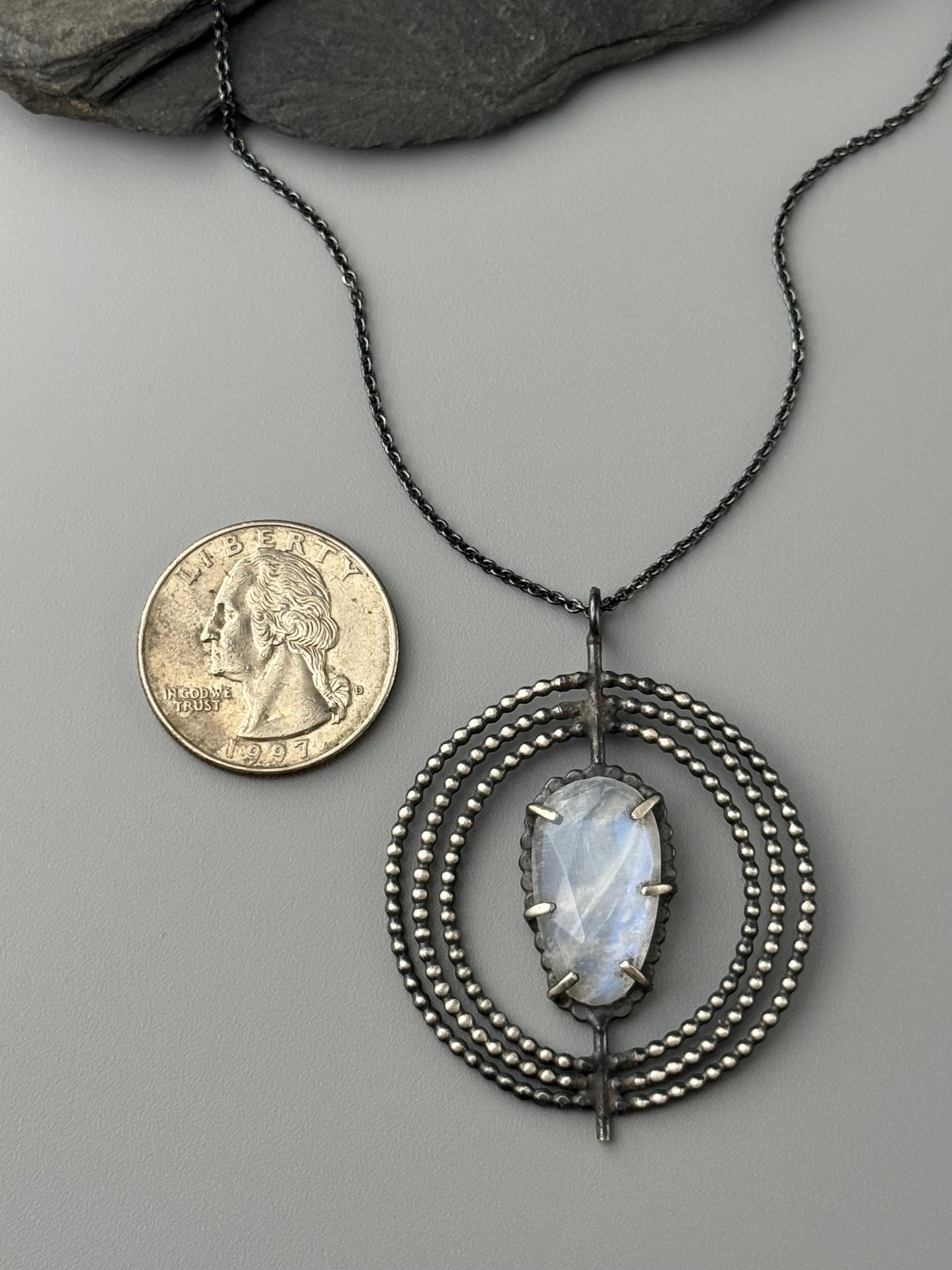 •INNER COMPASS• rainbow moonstone petal + silver necklace (18" long)