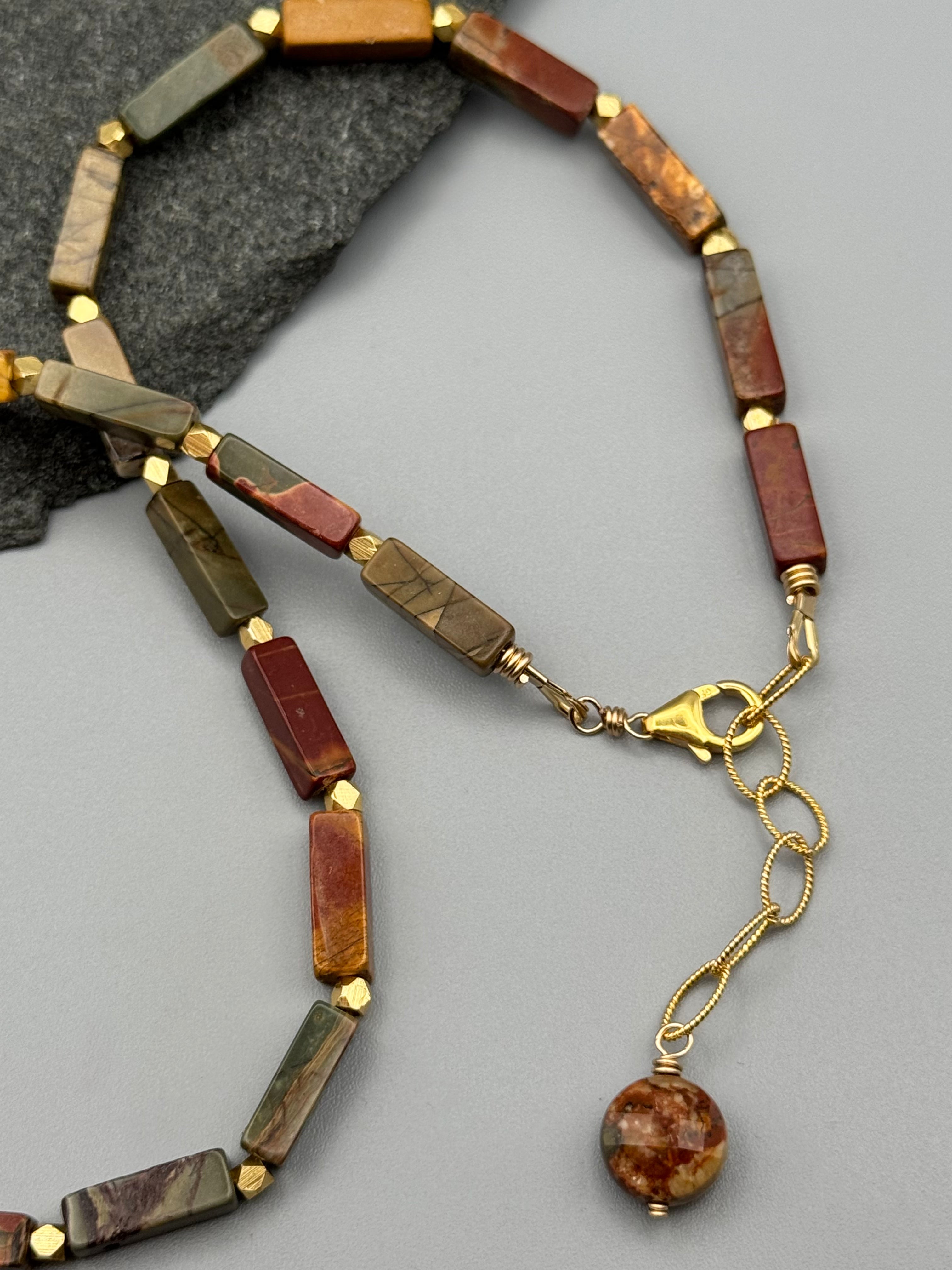•LIL' CUBOIDS• red creek jasper + gold beaded necklace (16"-17.5" long)