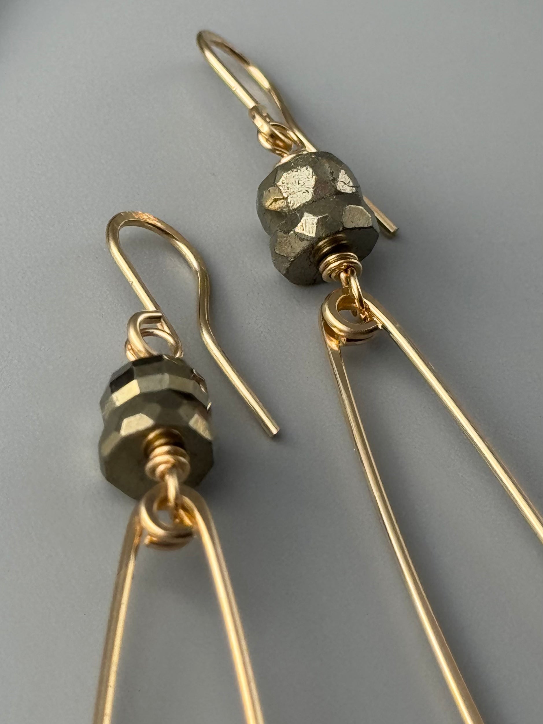 •STACKED TEARDROP• pyrite + gold dangle earrings
