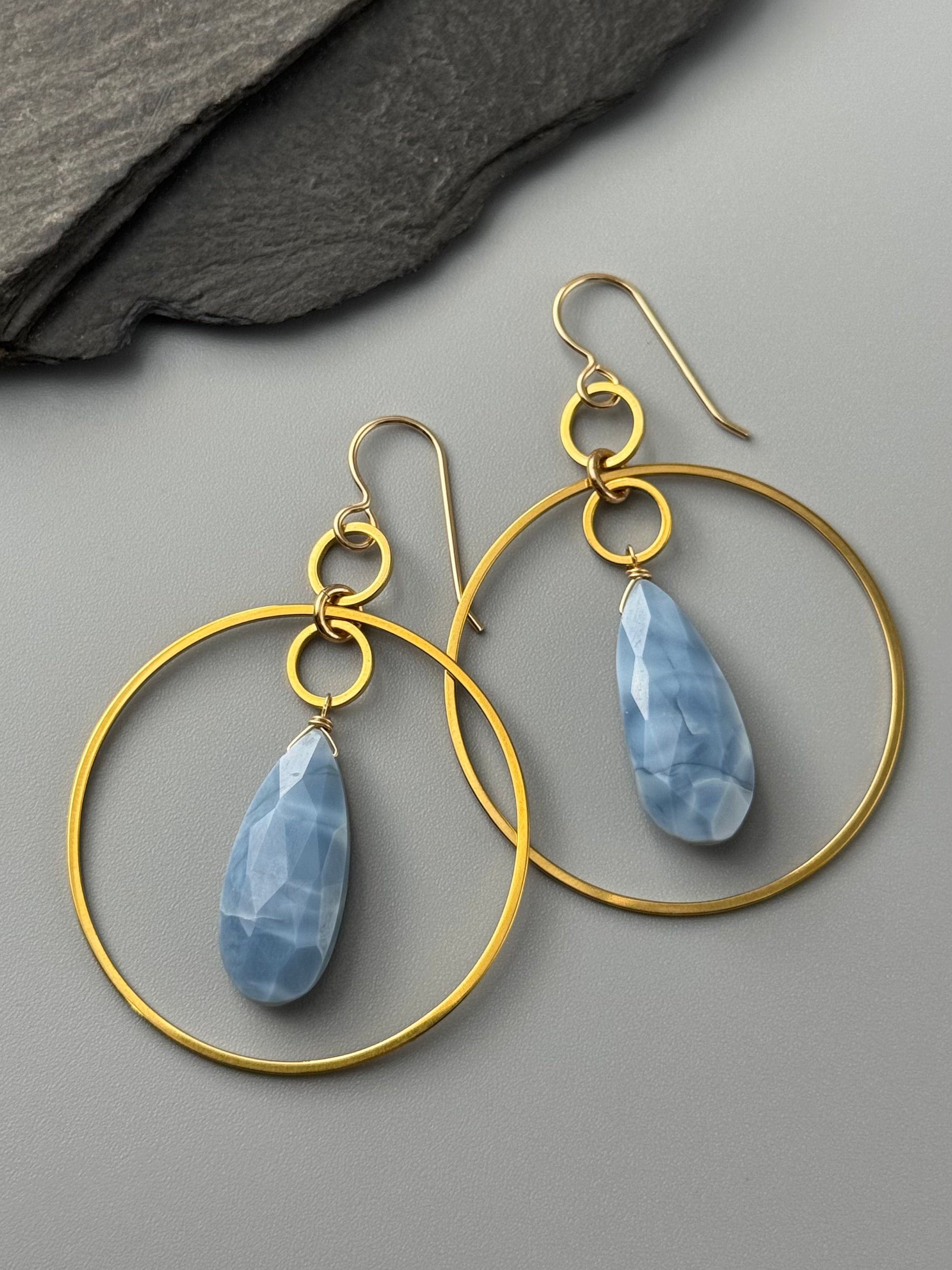 •EQUA-LUNA• blue opal + gold earrings