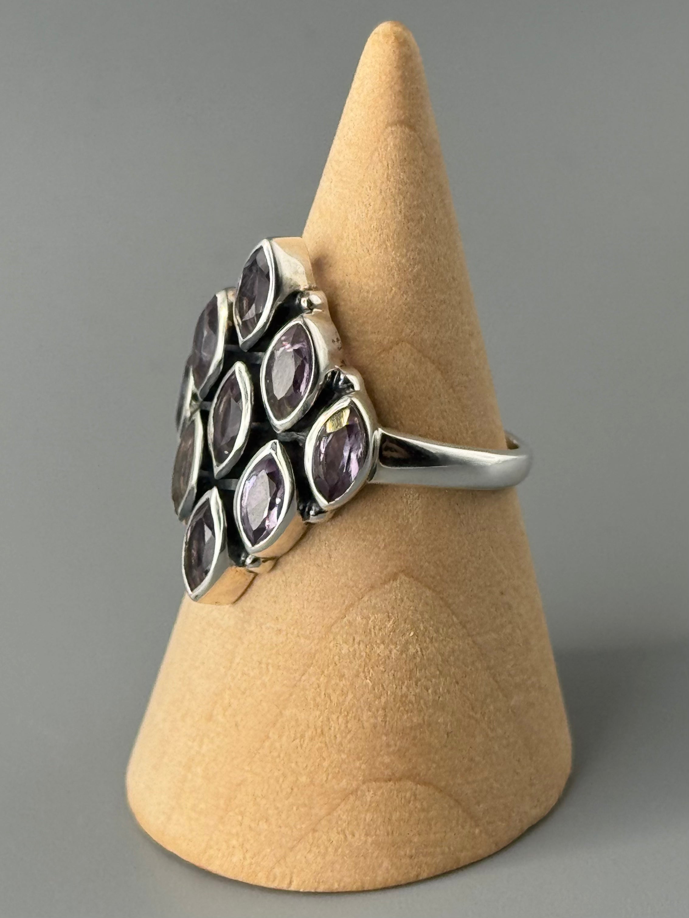 •AMETHYST - NINE NAVETTES• multi-stone silver ring (various sizes)