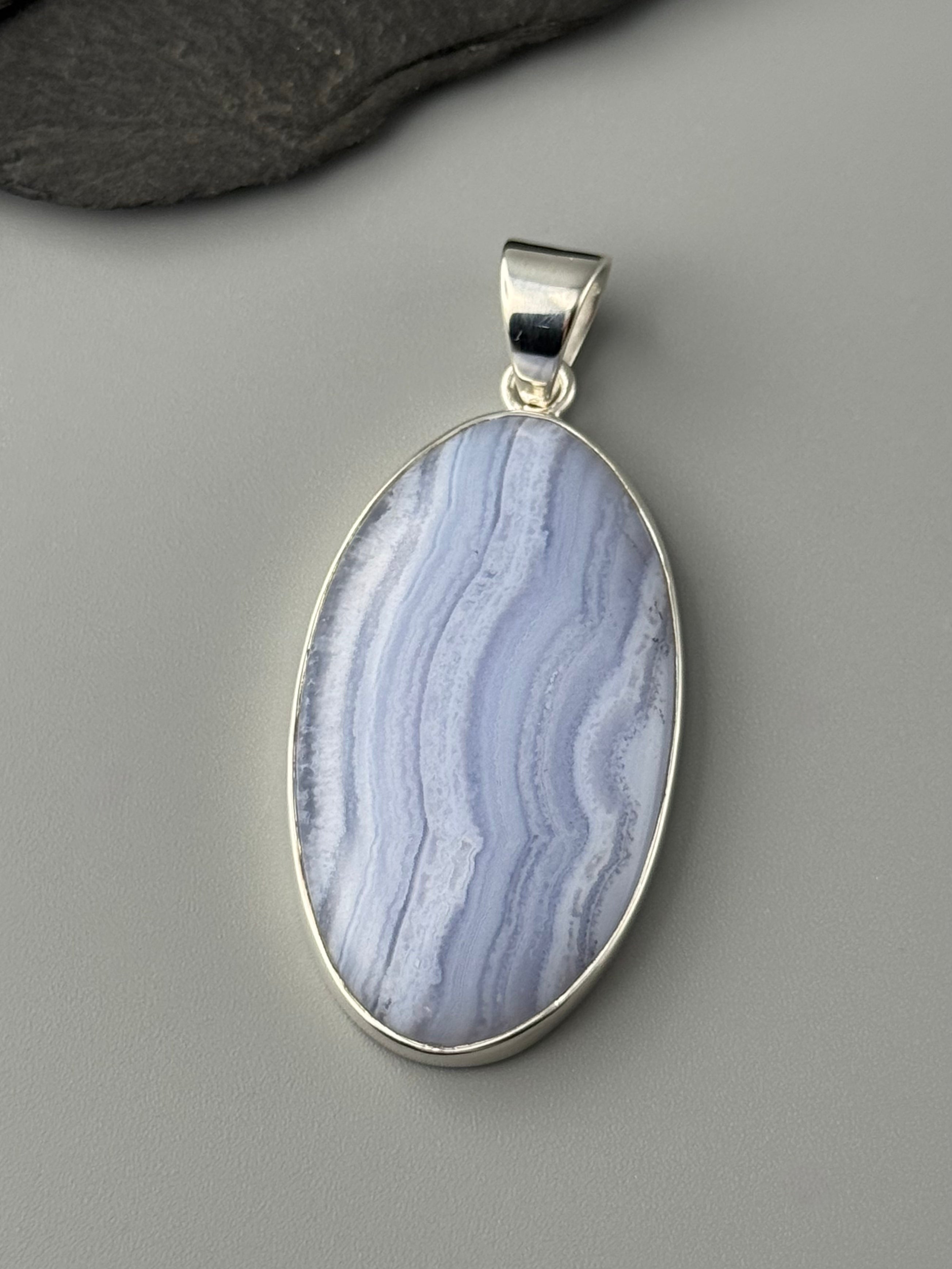 •BLUE LACE AGATE - LARGE OVAL• sterling silver pendant