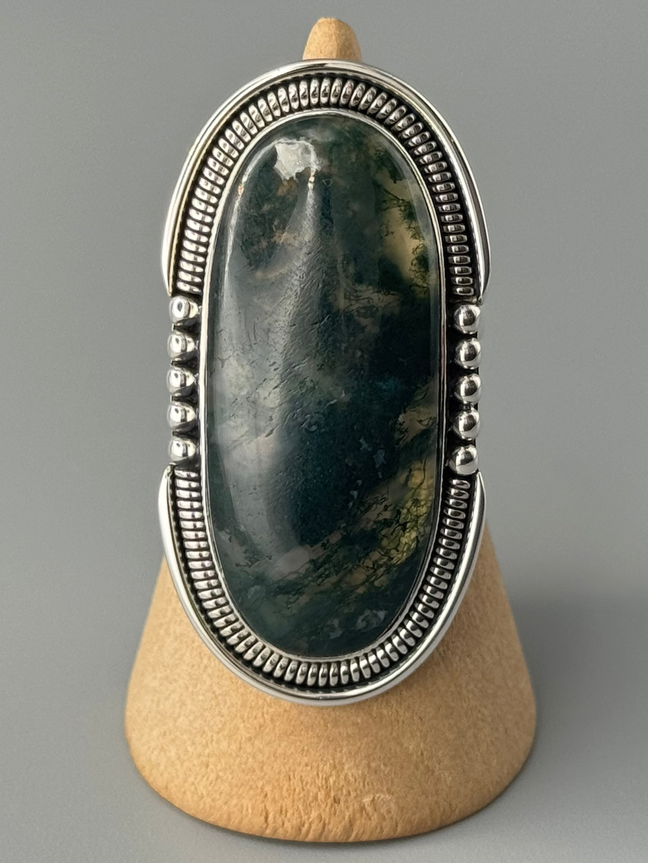 •MOSS AGATE - INTERSTELLAR• split band silver ring (size 8)