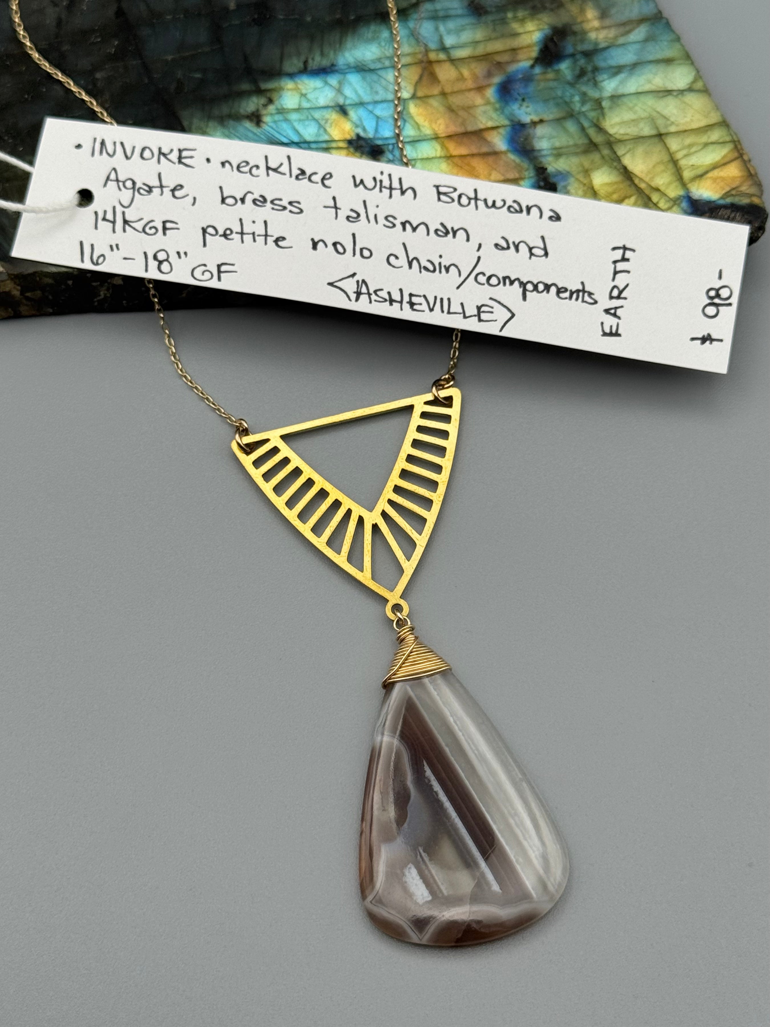 •INVOKE• botswana agate + gold necklace (16"-18" long)