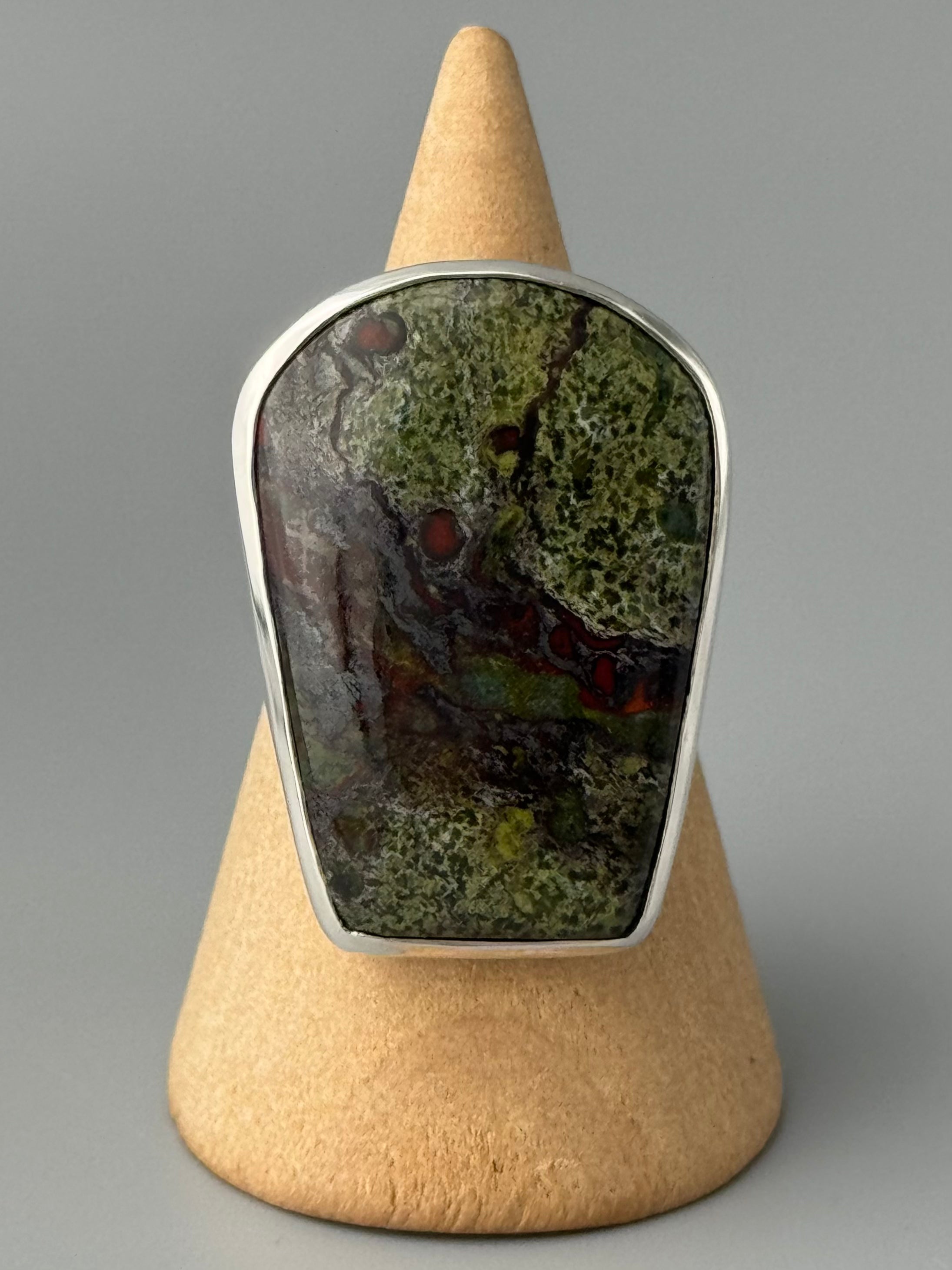 •DRAGON'S BLOOD JASPER - ARCHWAY• simple bezel silver ring (size 9)