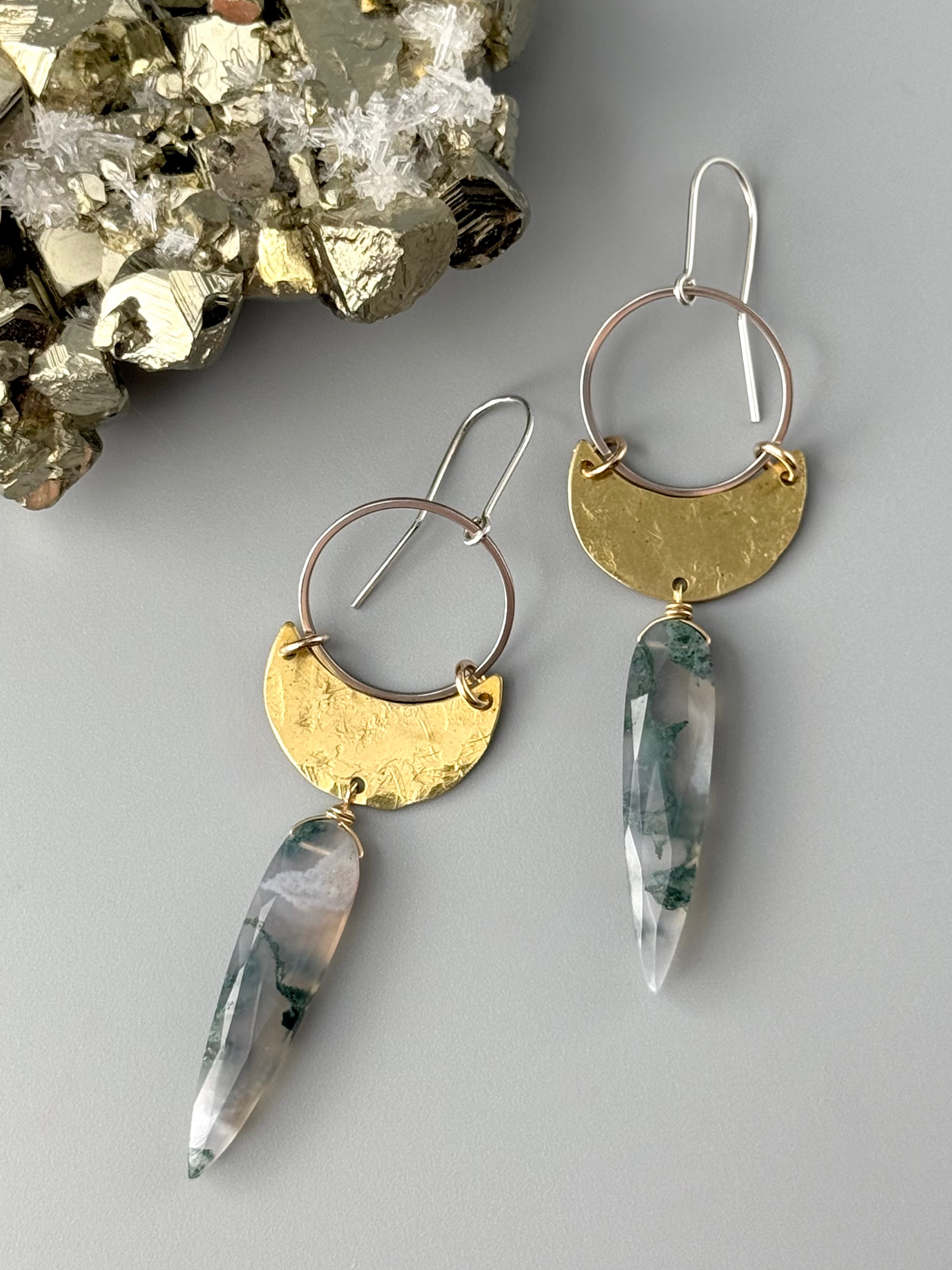 •MOON SHADOW• moss agate + mixed metal earrings