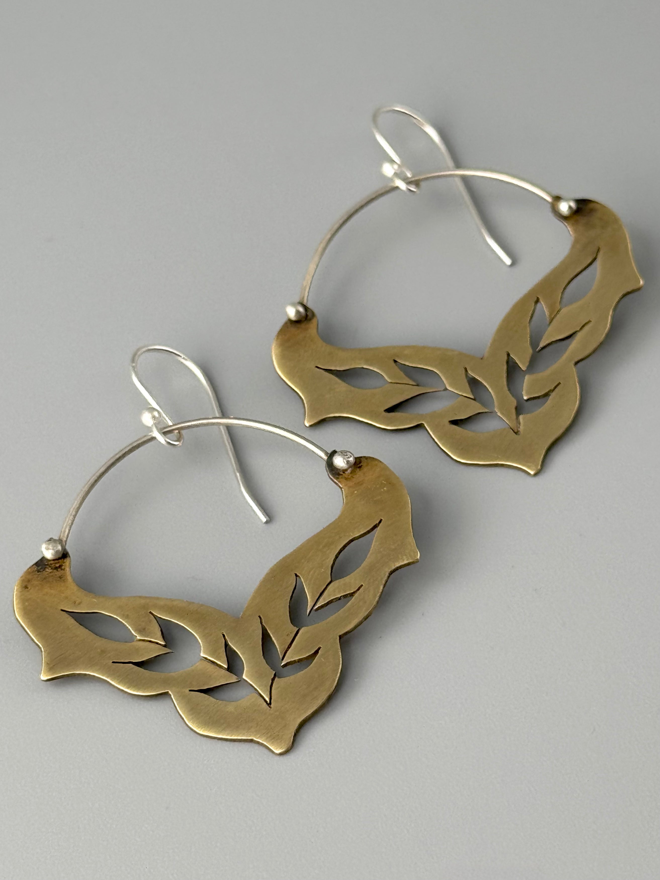 •SWEETGRASS FANCY CRESCENT• mixed metal dangle earrings