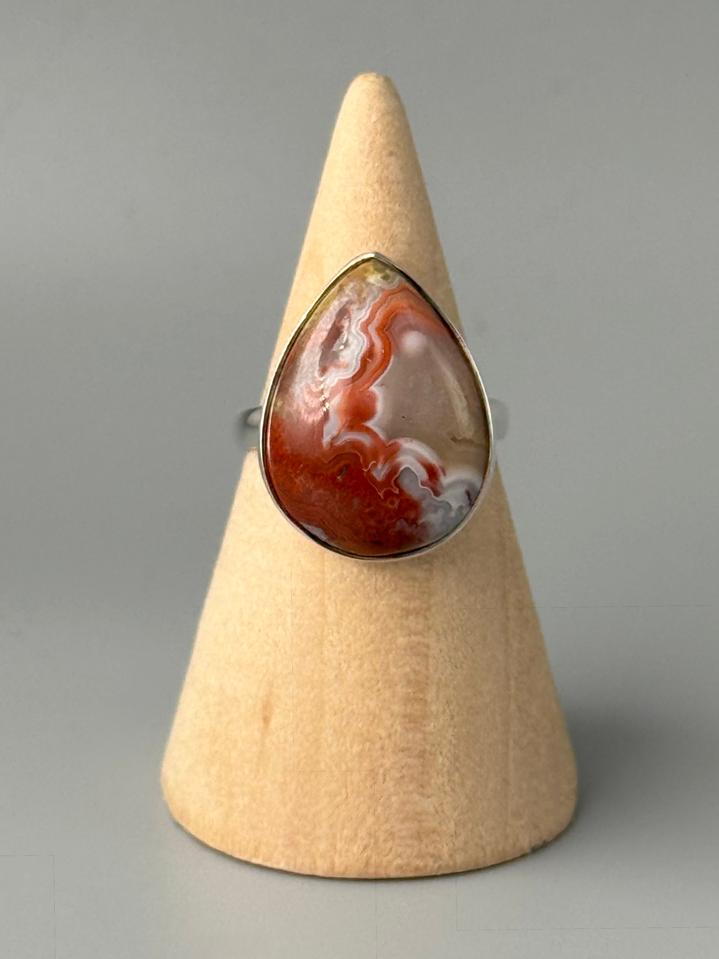 •CRAZY LACE AGATE - TEARDROP• silver ring (size 7)