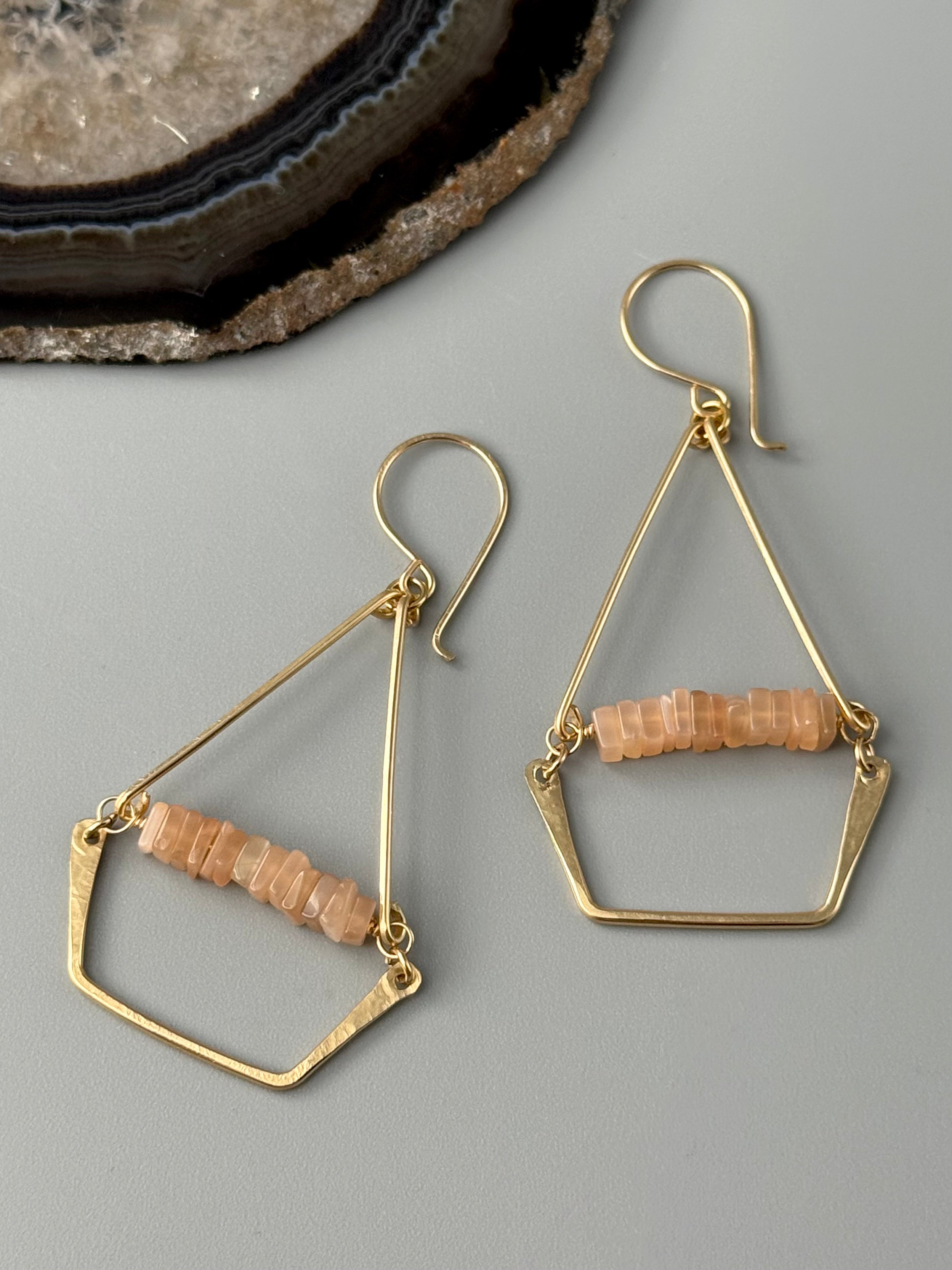 •SWING• peach moonstone + gold earrings