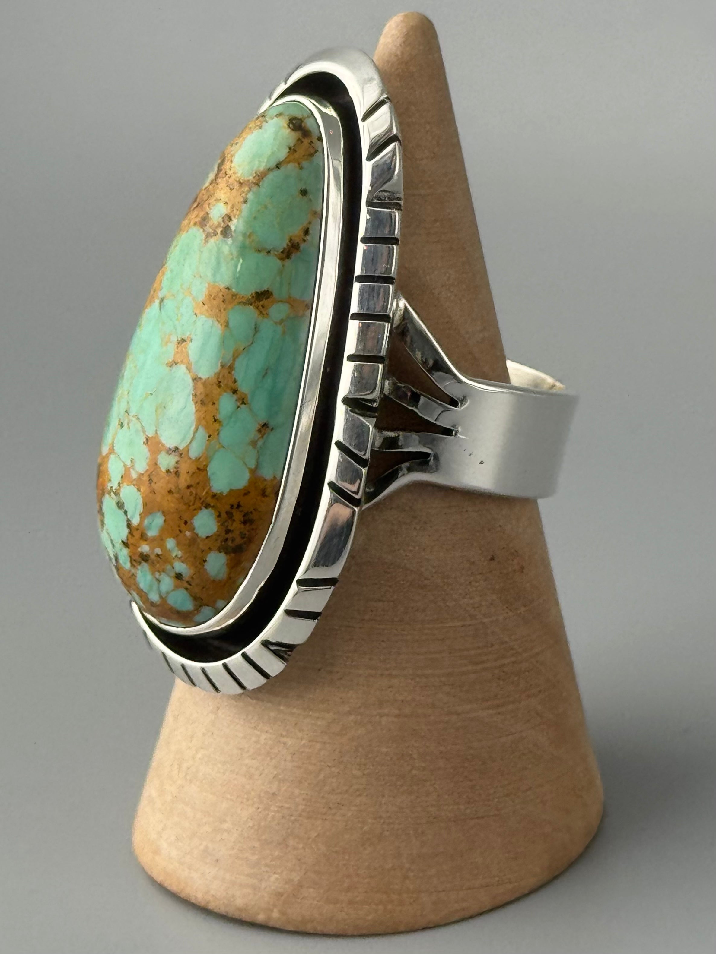•KINGMAN TURQUOISE - ATSAH• Navajo silver ring (size 8.25)