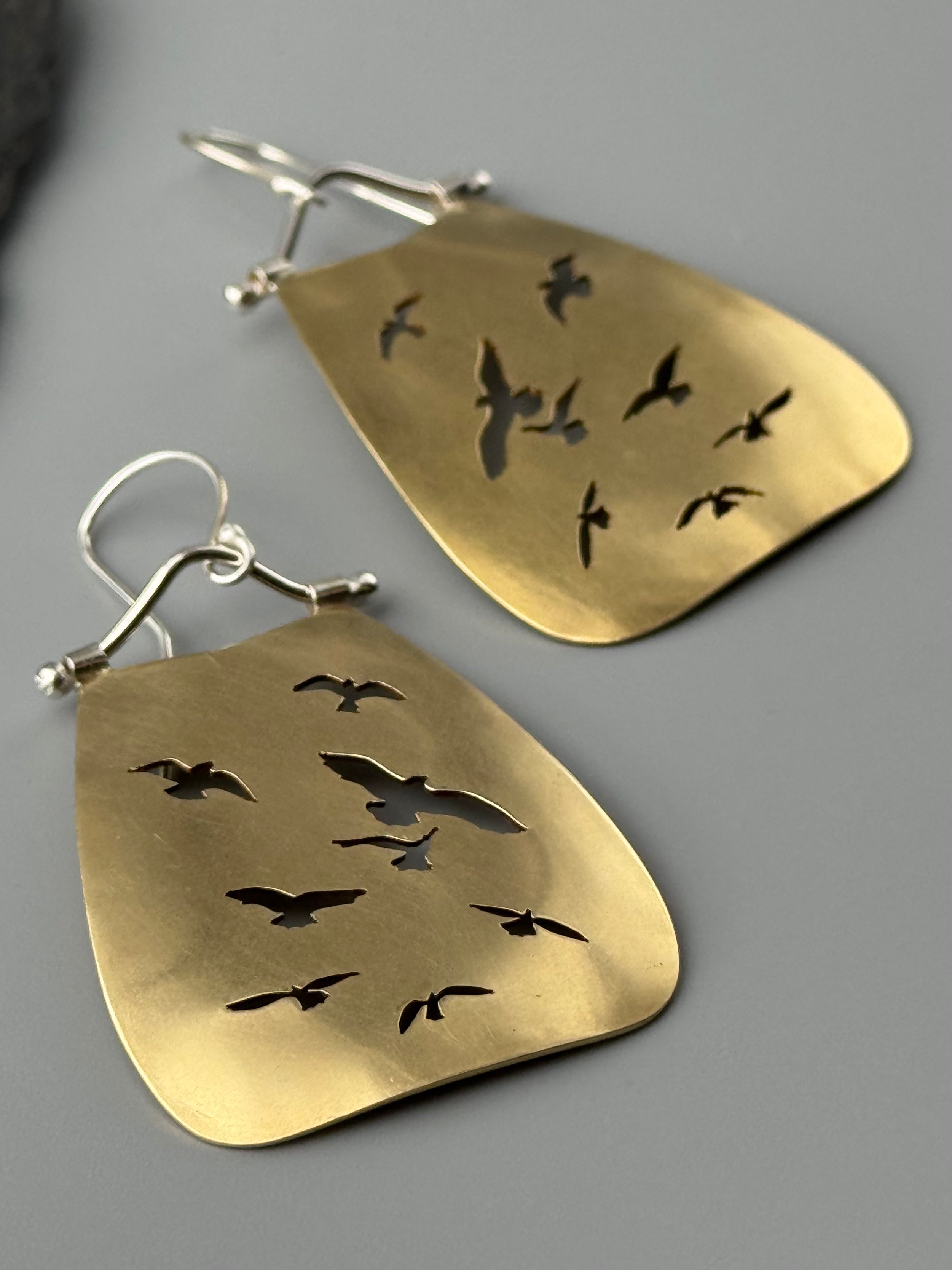 •FLOCK YEAH• bird silhouette + mixed metal dangle earrings