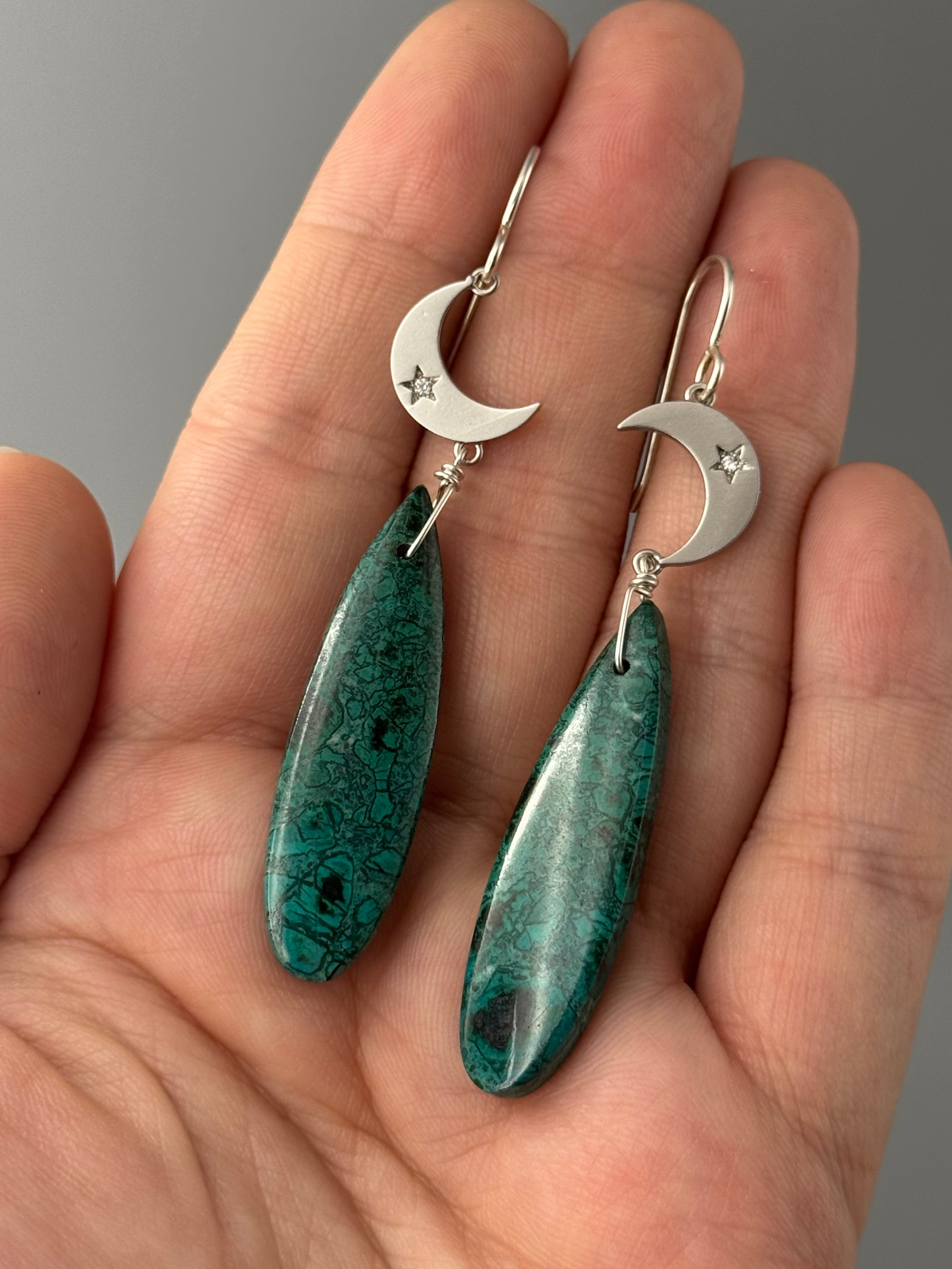 •CRYSTAL CRESCENT• chrysocolla + silver earrings