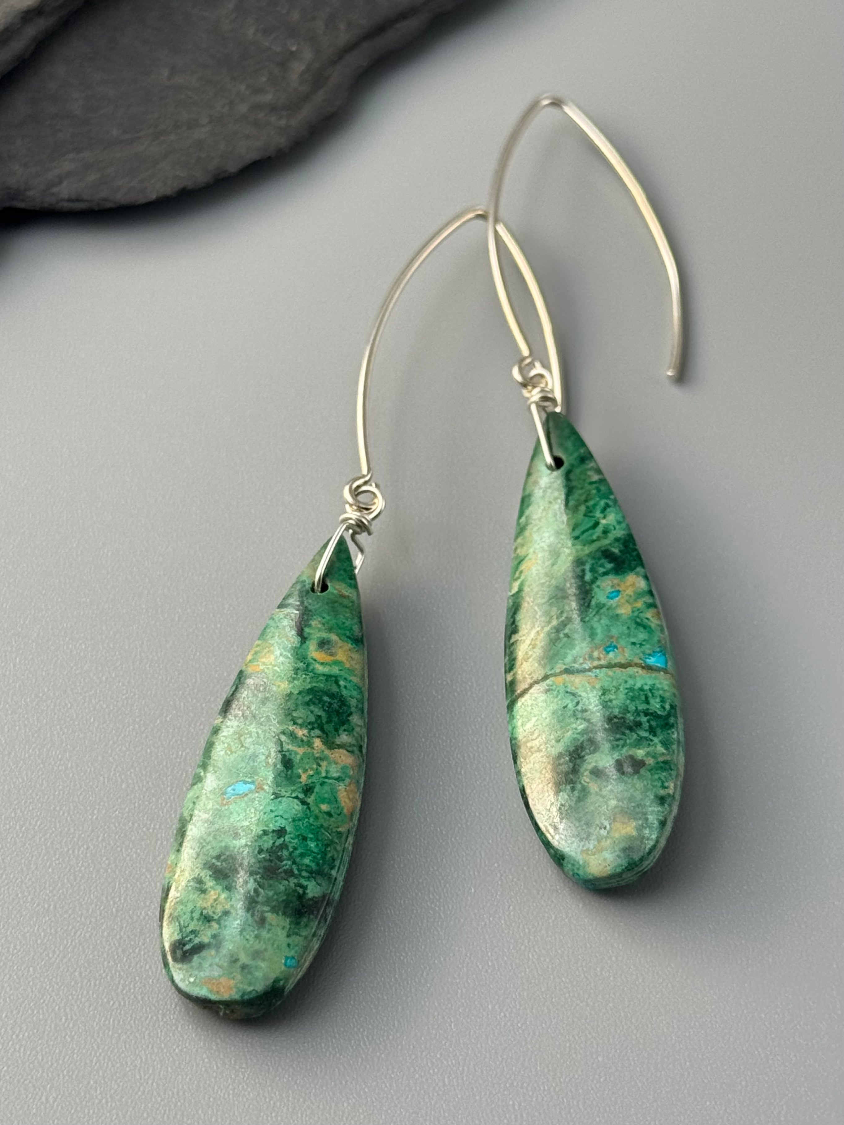 •STRAY• malachite chrysocolla + silver earrings