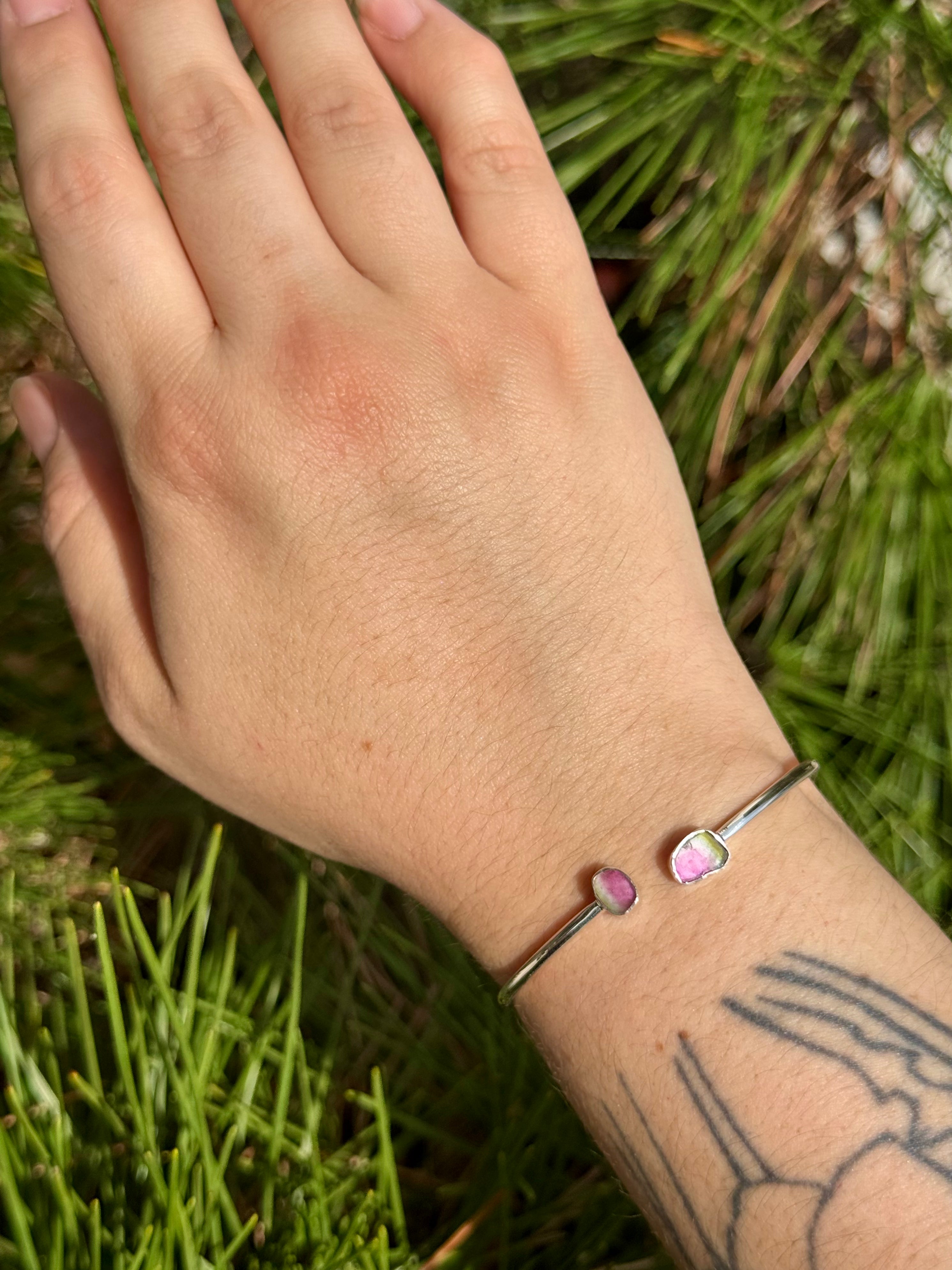 •ORGANIC FREEFORMS• watermelon tourmaline + silver twist-on cuff bracelet