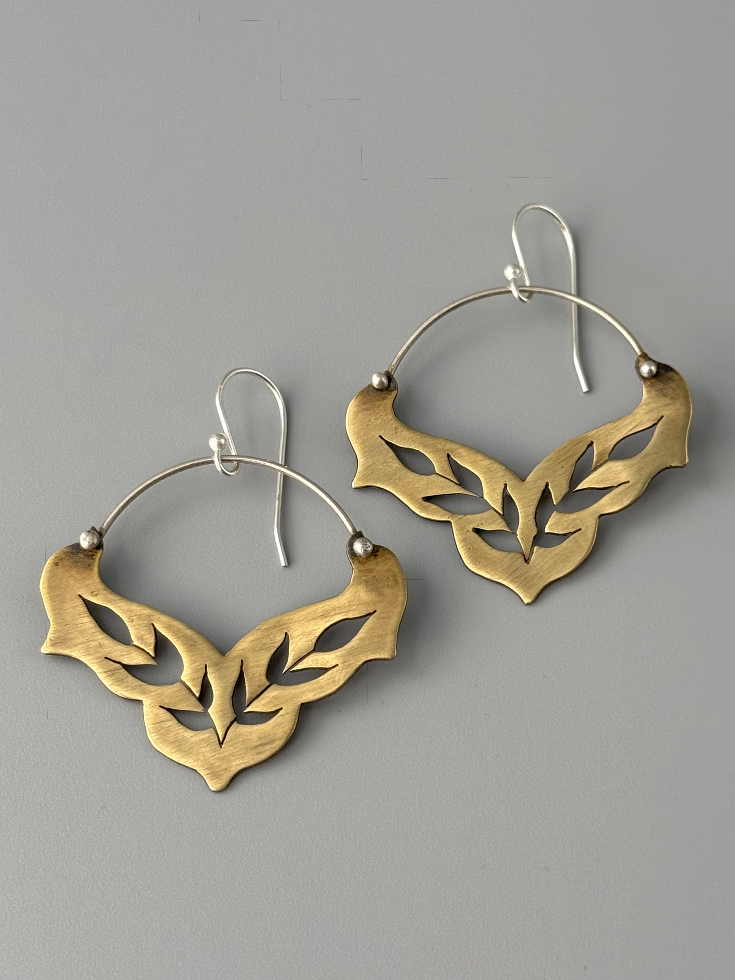 •SWEETGRASS FANCY CRESCENT• mixed metal dangle earrings