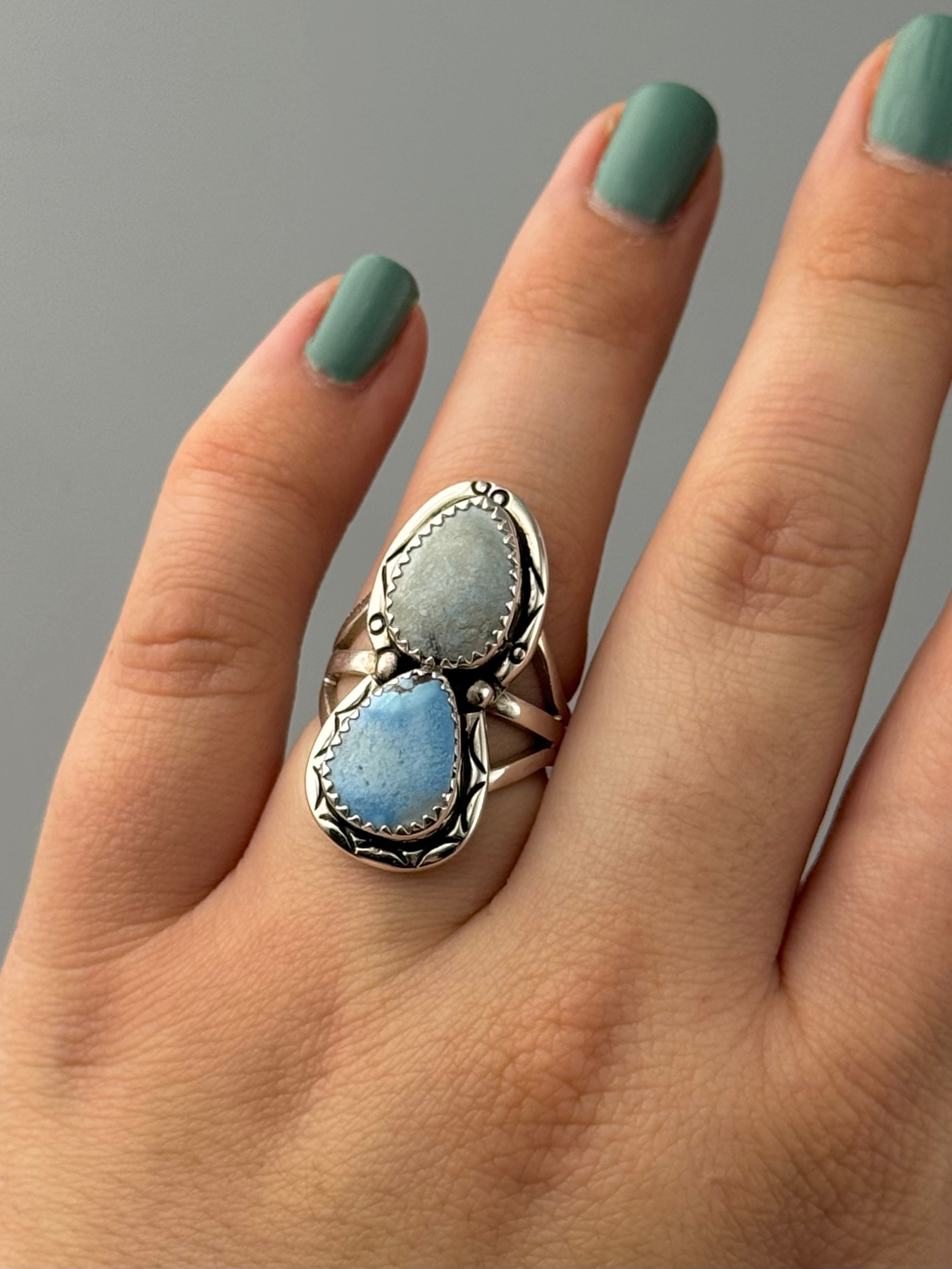 •GOLDEN HILL TURQUOISE - NAAKI• Navajo silver ring (size 6.25)