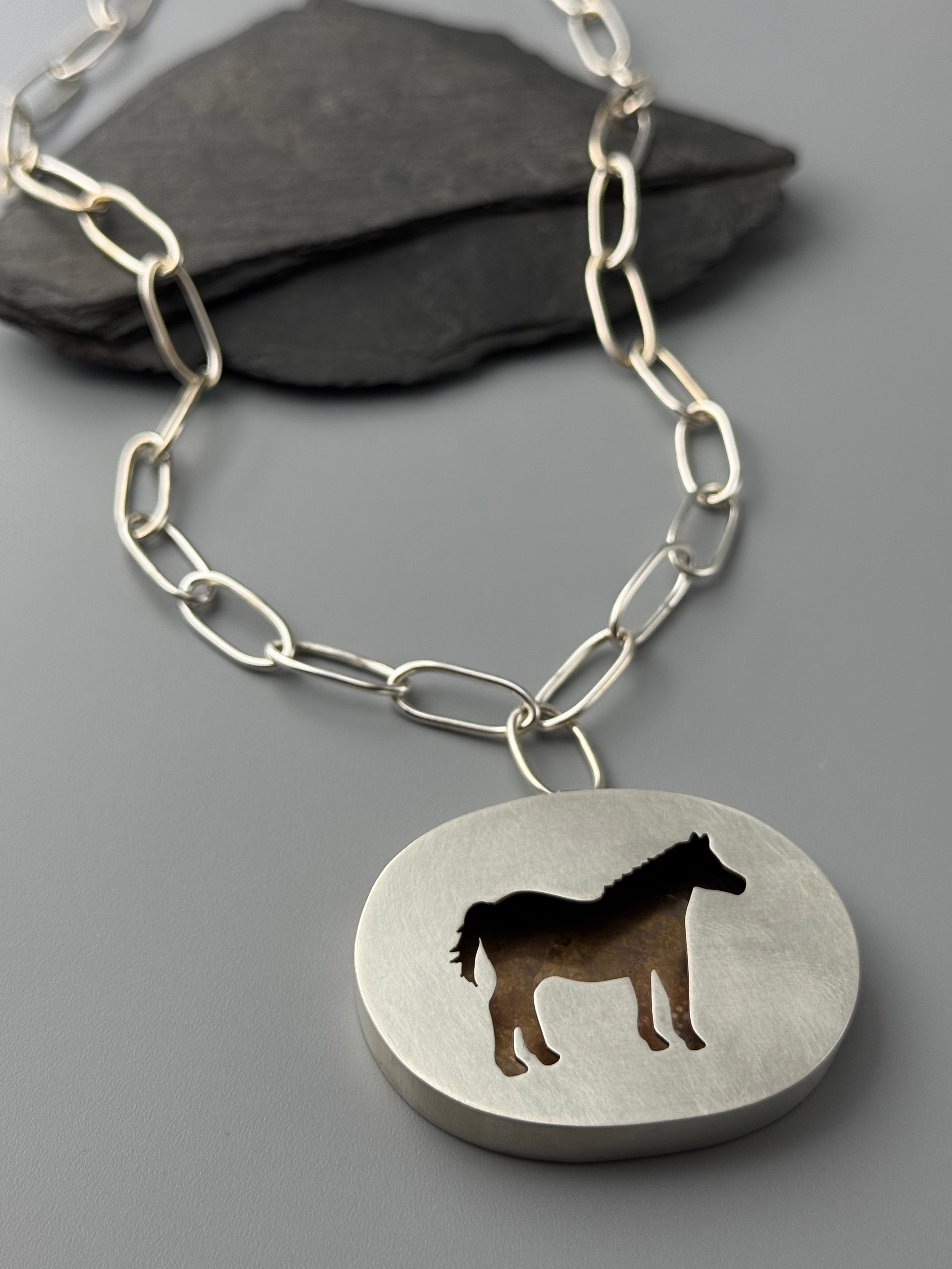 •MUSTANG SALLY• silver horse shadowbox necklace (up to 30" long)