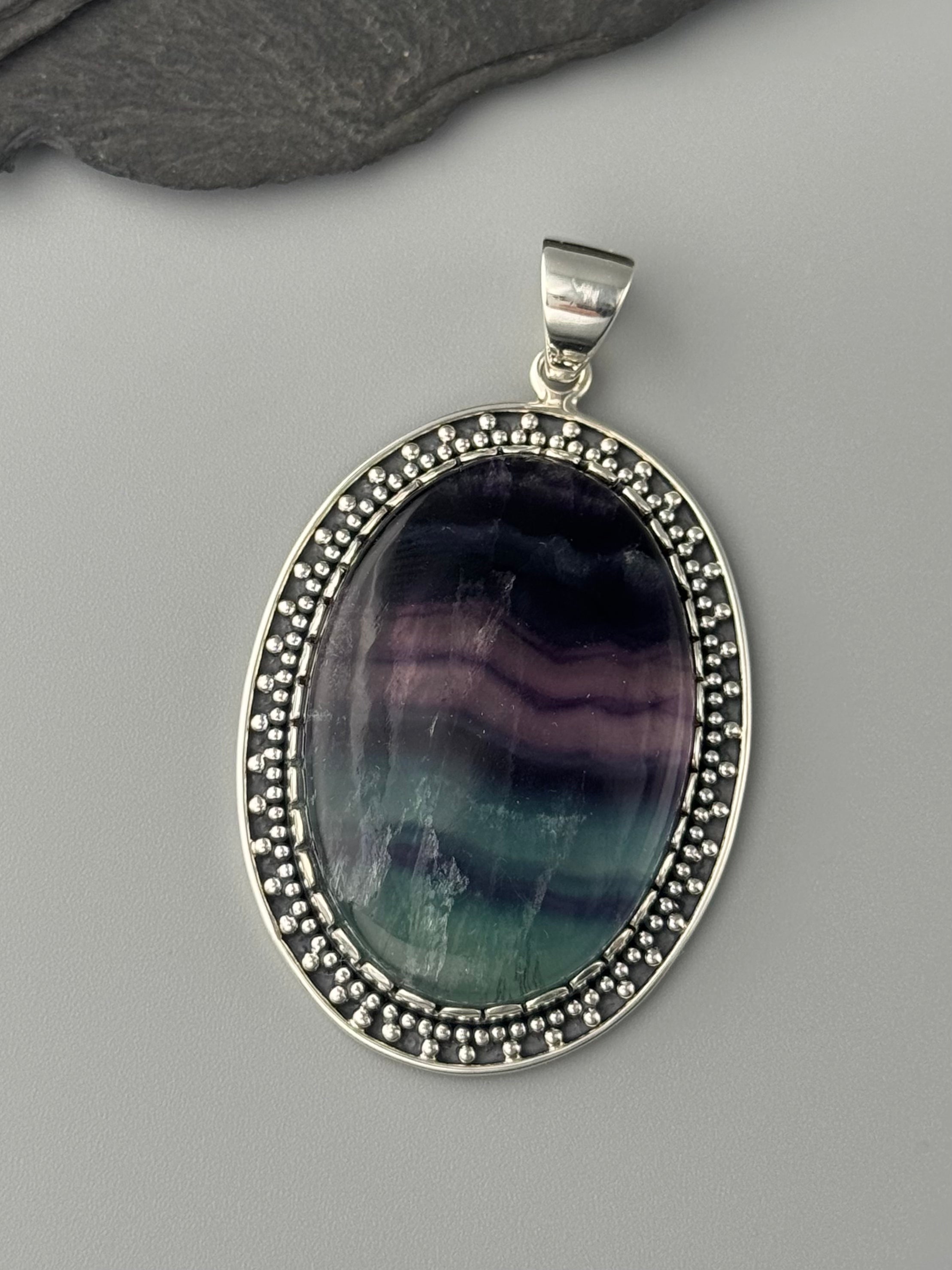 •FLUORITE OVAL - LOOKING GLASS• sterling silver pendant