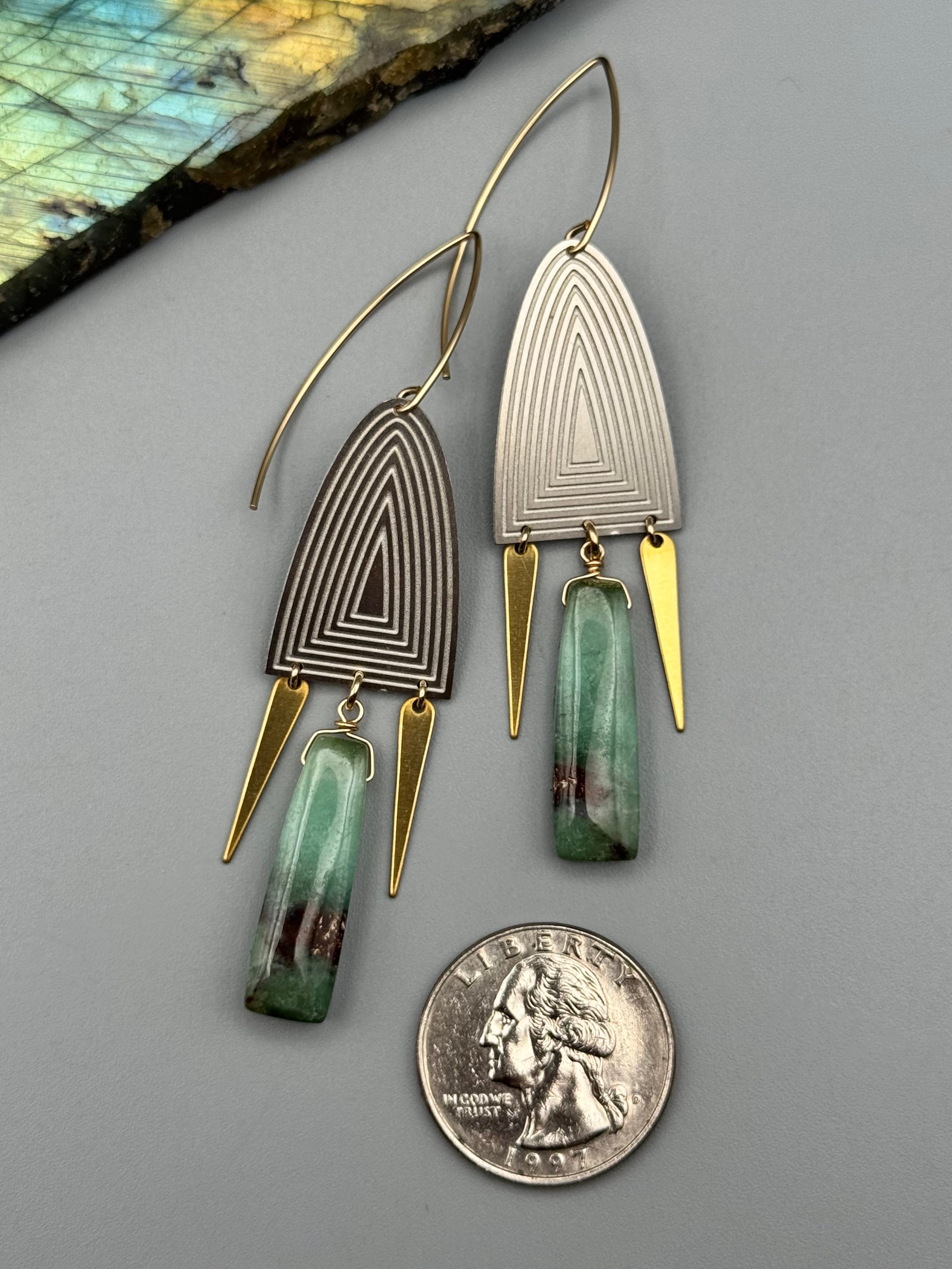 •PORTAL DANCE• chrysoprase + mixed metal earrings