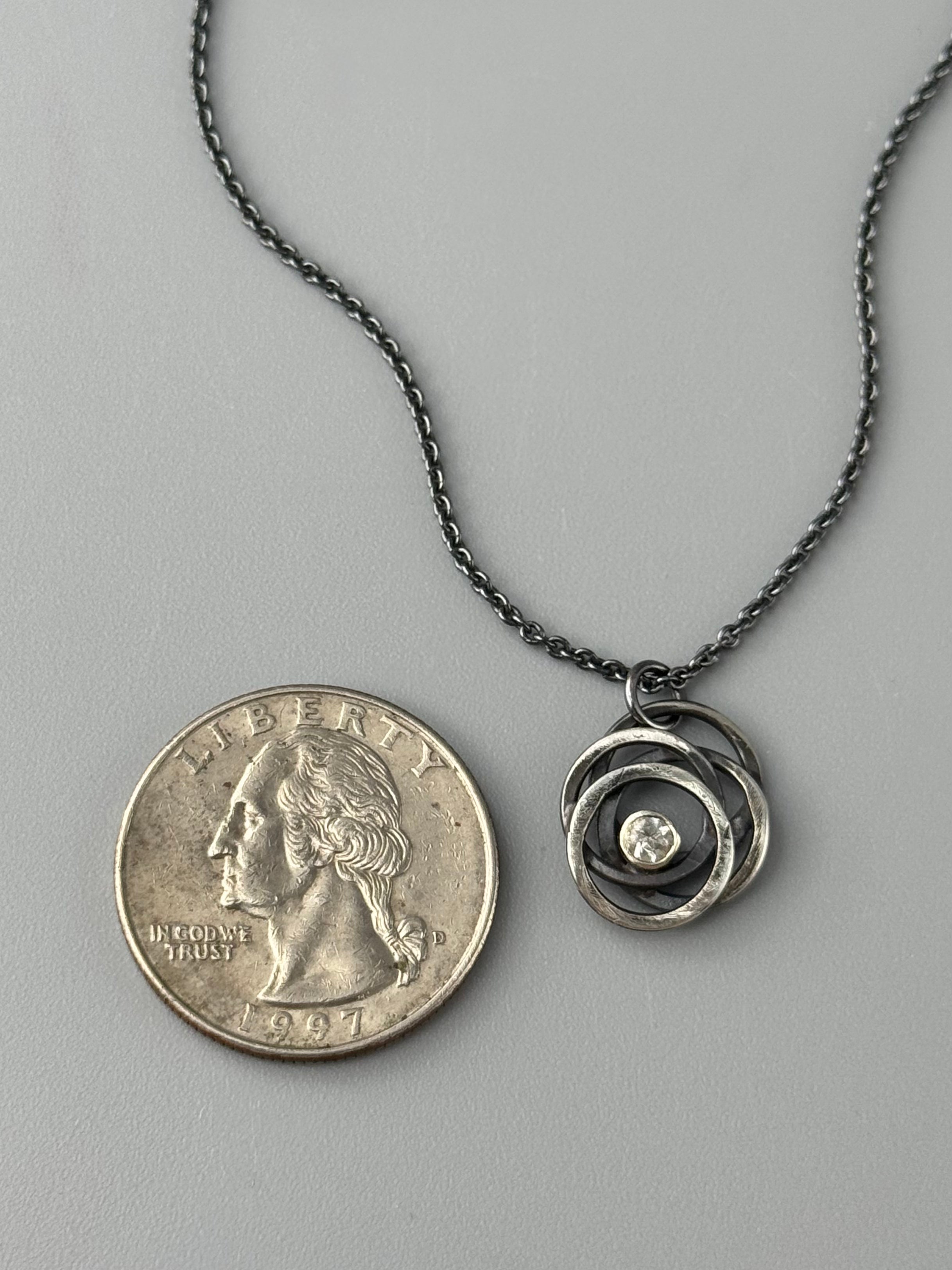 •TINY GALAXY• white topaz + oxidized silver necklace (16" long)
