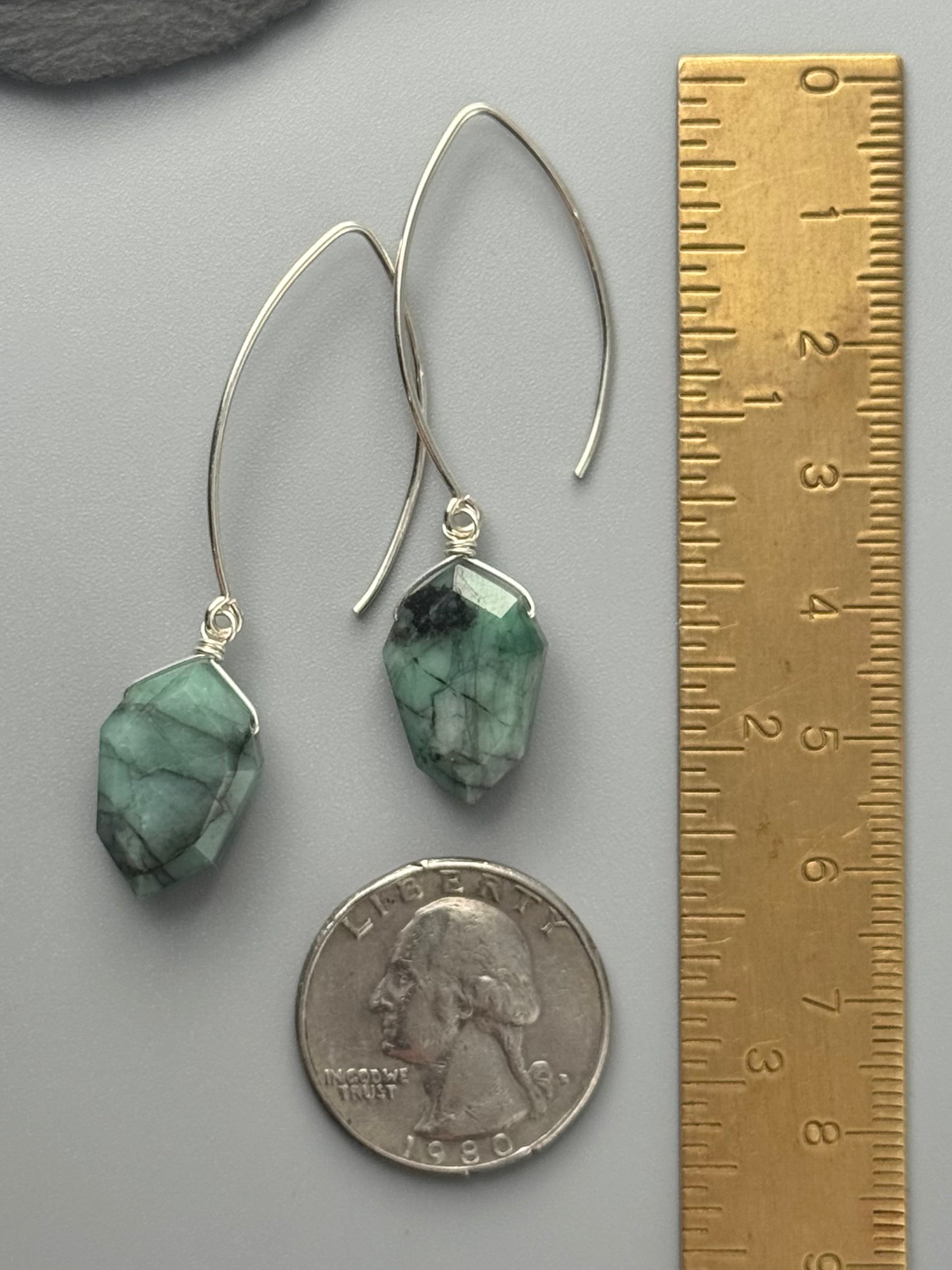 •STRAY• emerald + silver earrings