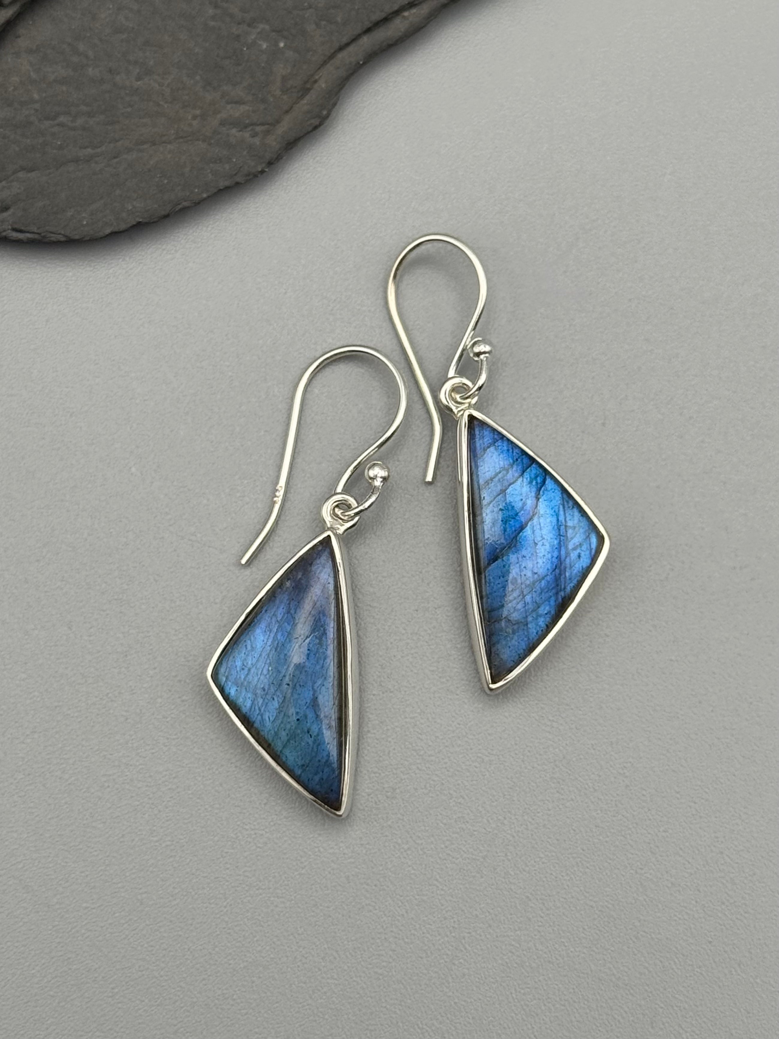 •LABRADORITE - SOFT TRIANGLES• silver dangle earrings