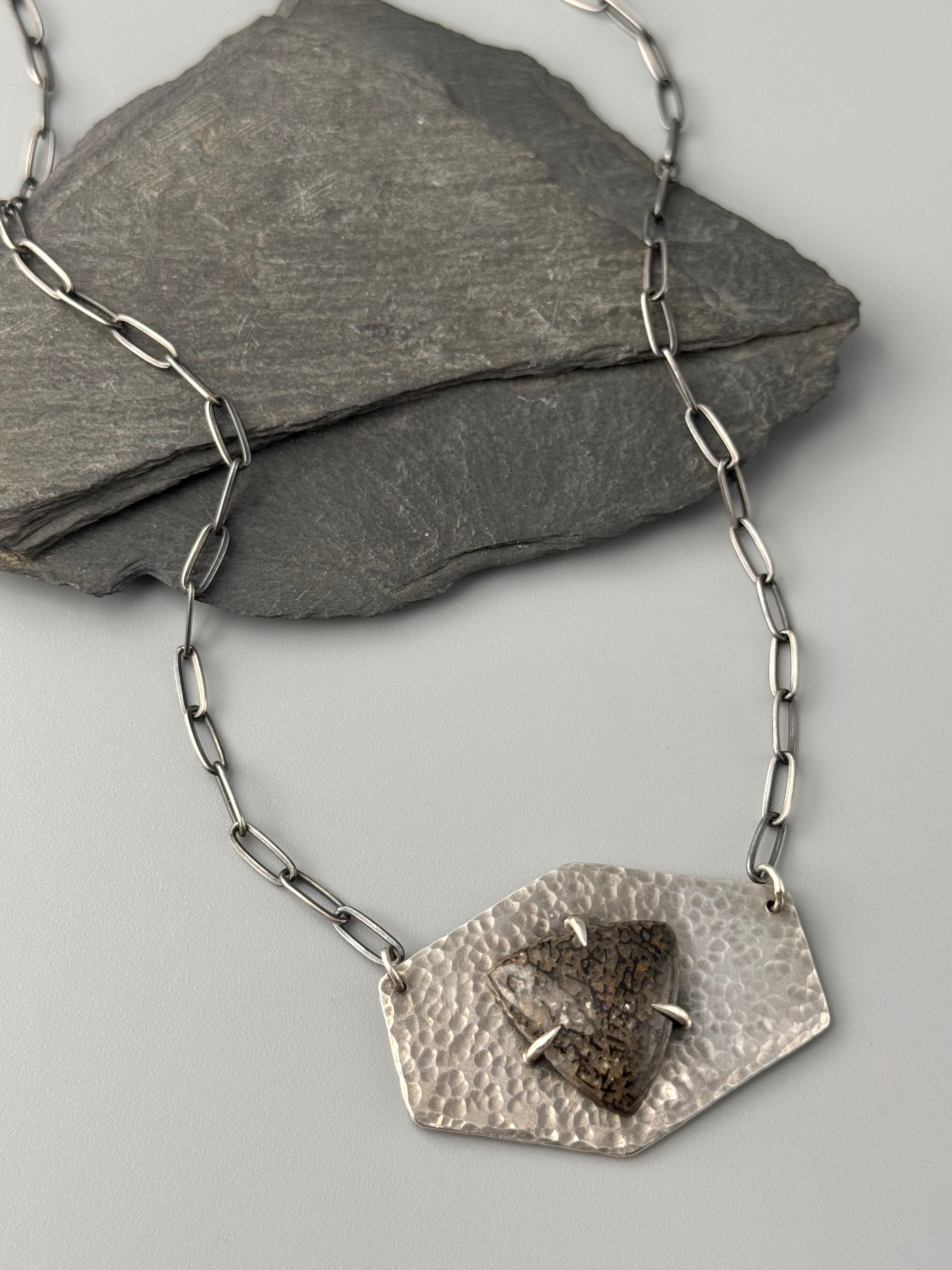 •AGATIZED DINOSAUR BONE• oxidized sterling silver necklace (17.5" long)