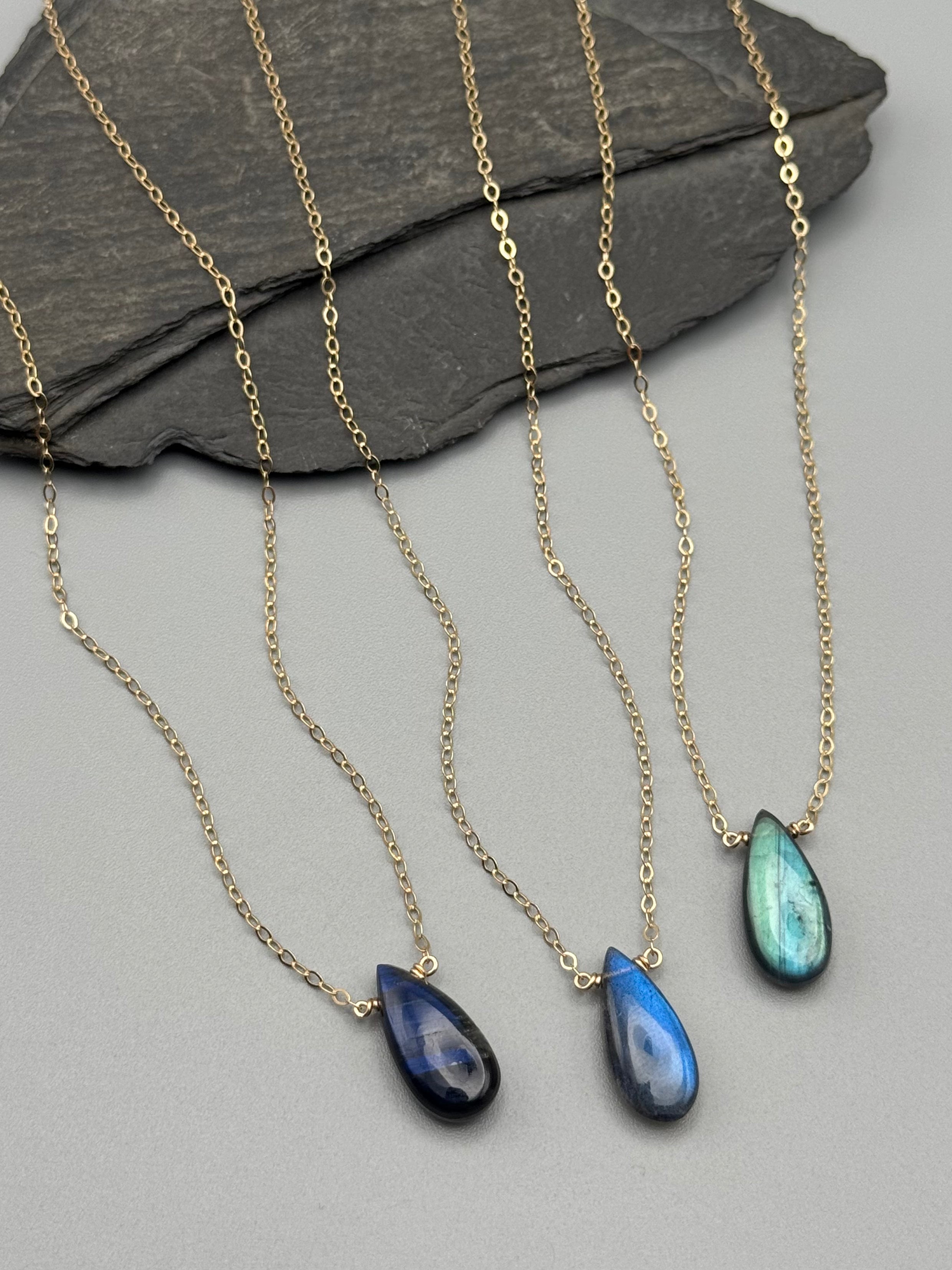 •STRAY• labradorite teardrop + gold necklace (various lengths)