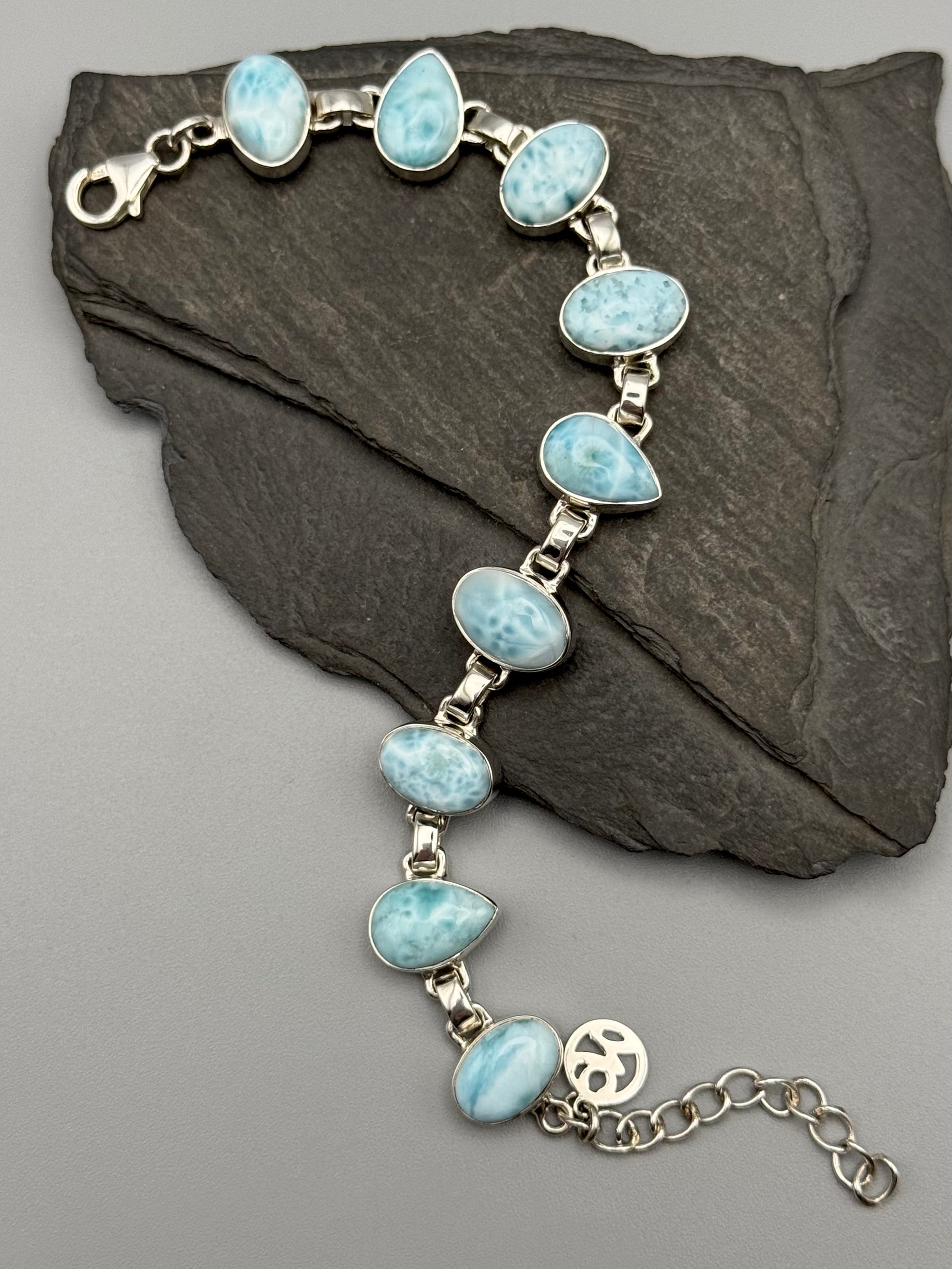•LARIMAR - GEO MIX• linked silver bracelet (6.5" - 7.5")