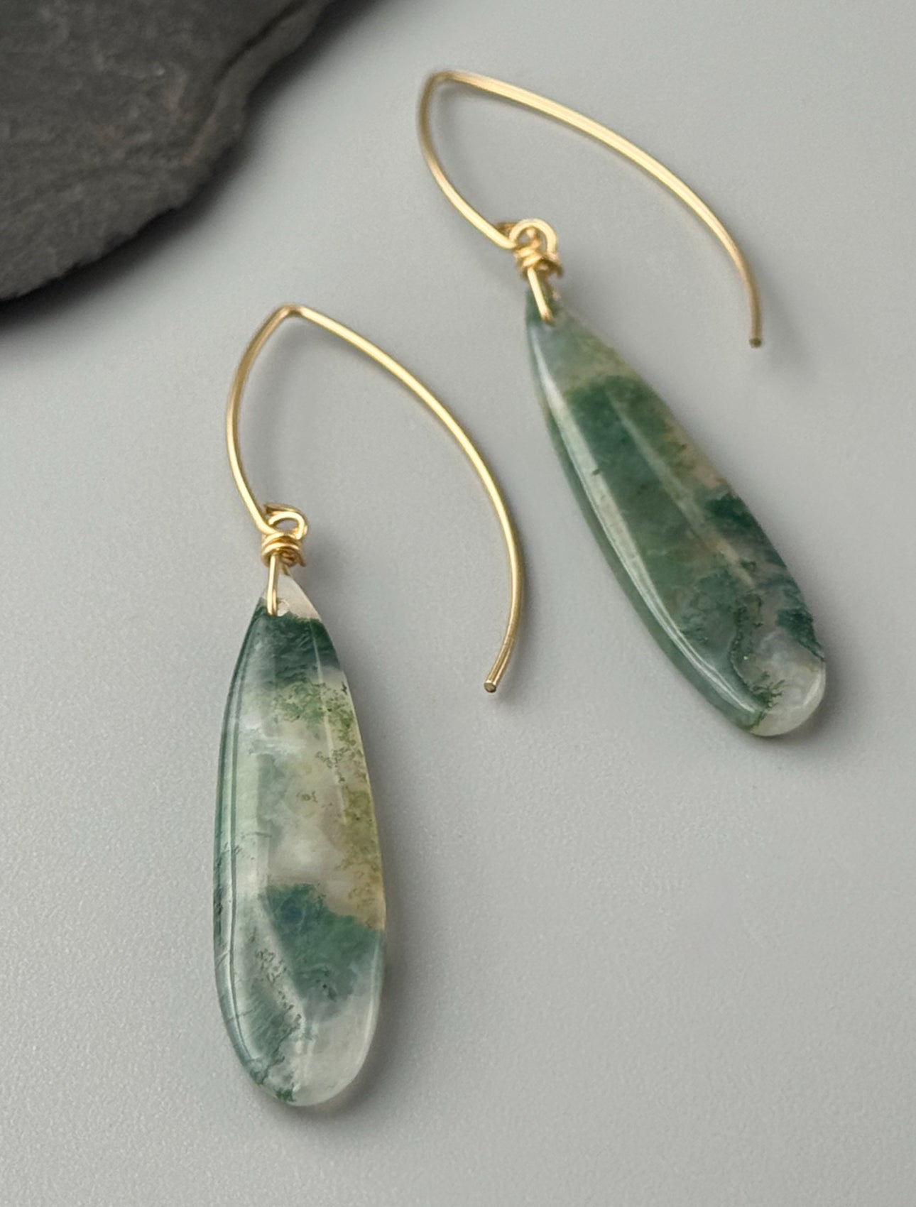 •STRAY• moss agate + gold earrings