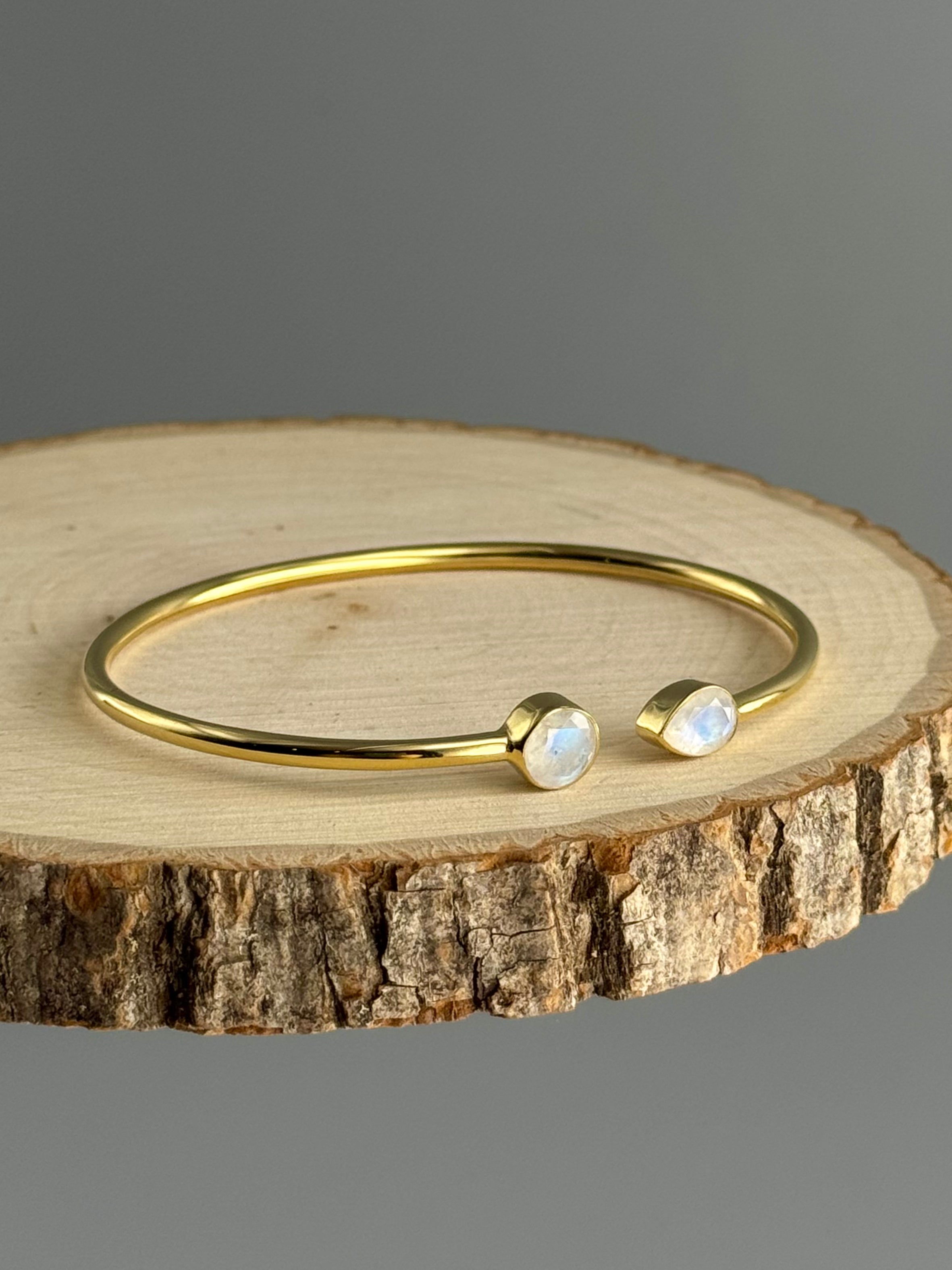•CIRCLE + TEAR• rainbow moonstone + gold twist-on cuff bracelet
