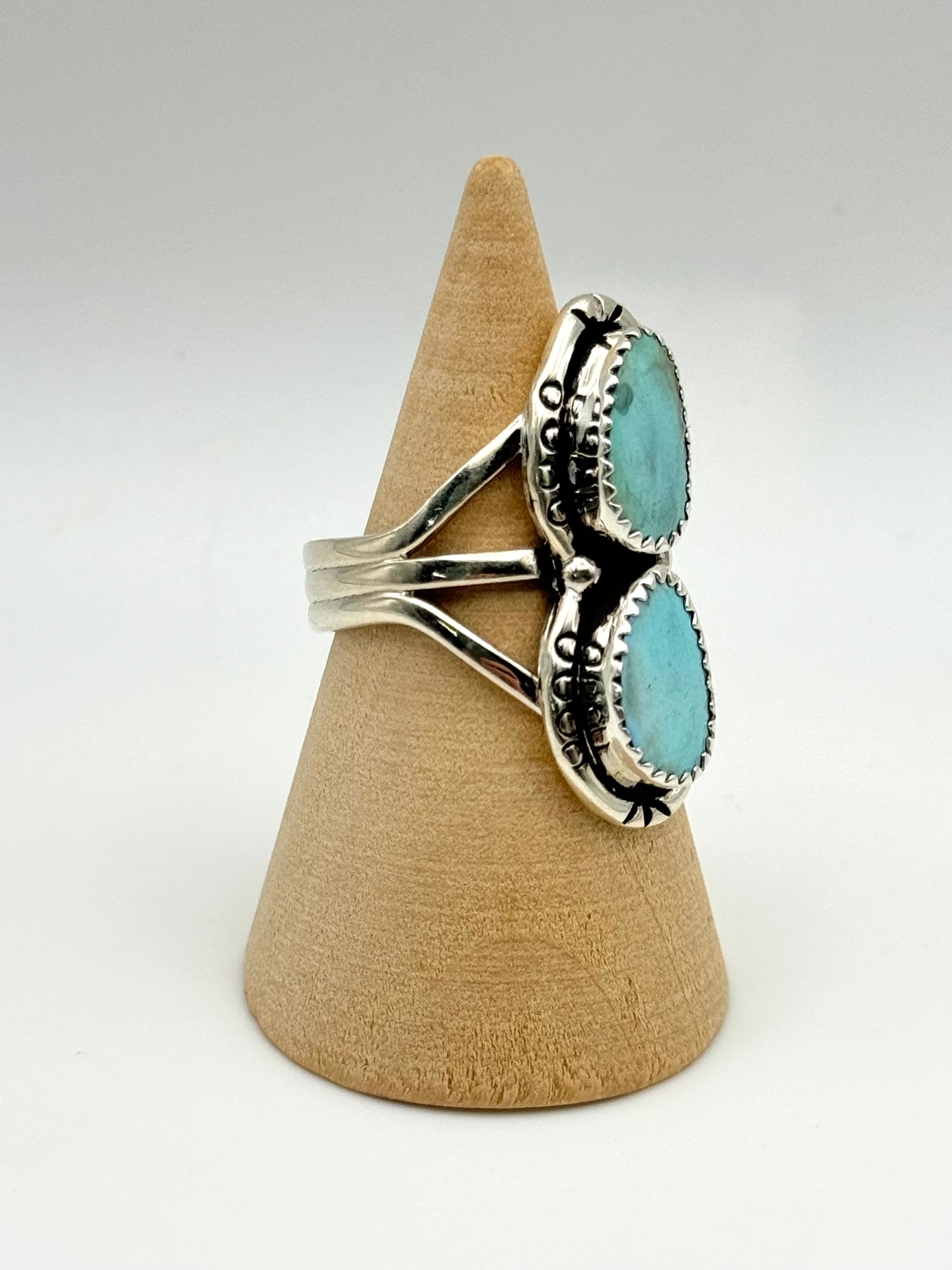 •GOLDEN HILL TURQUOISE - 2• Navajo silver double stone ring (size 8.75)