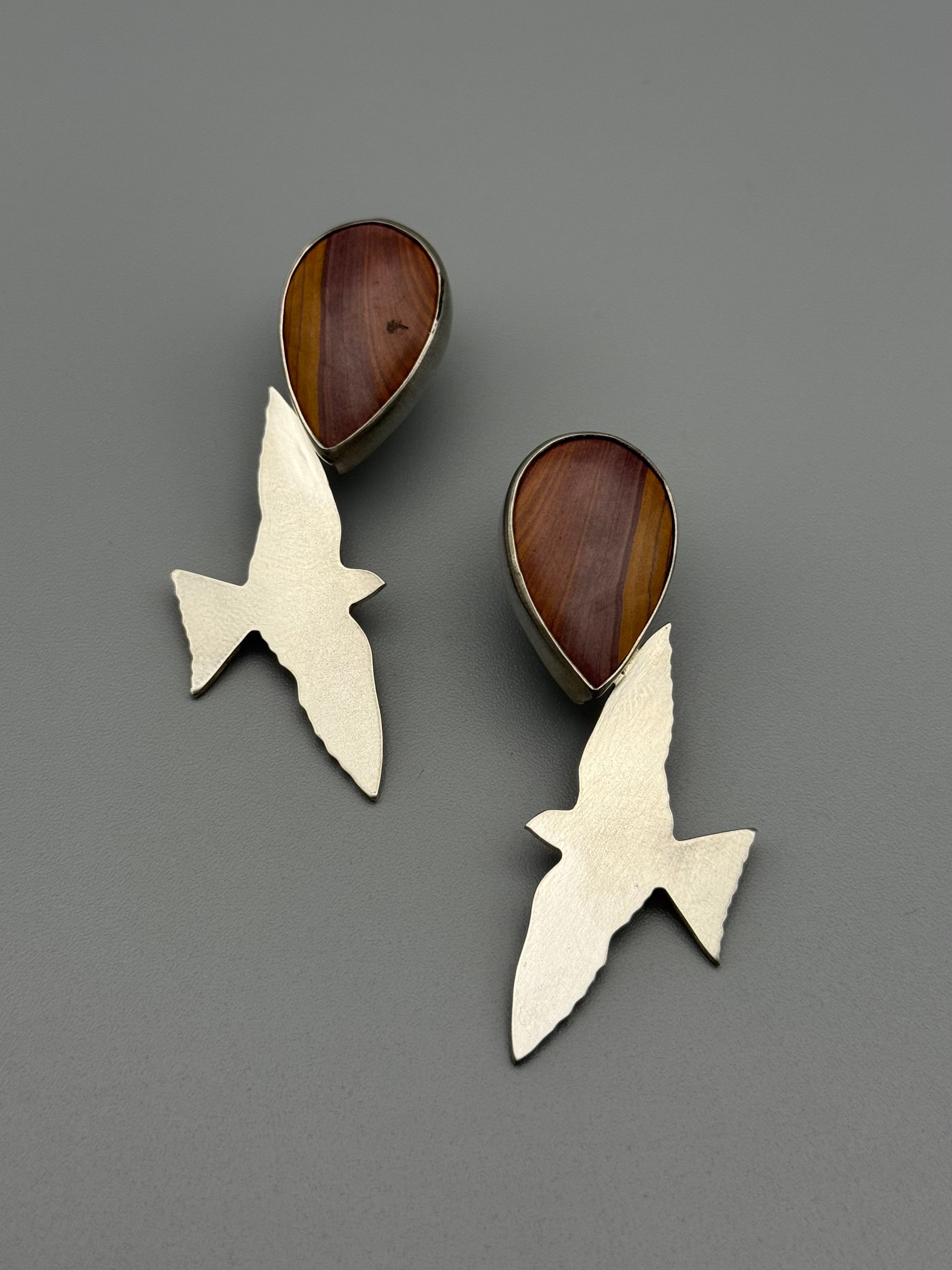 •MODERN FOLK• jasper + silver swallow post earrings