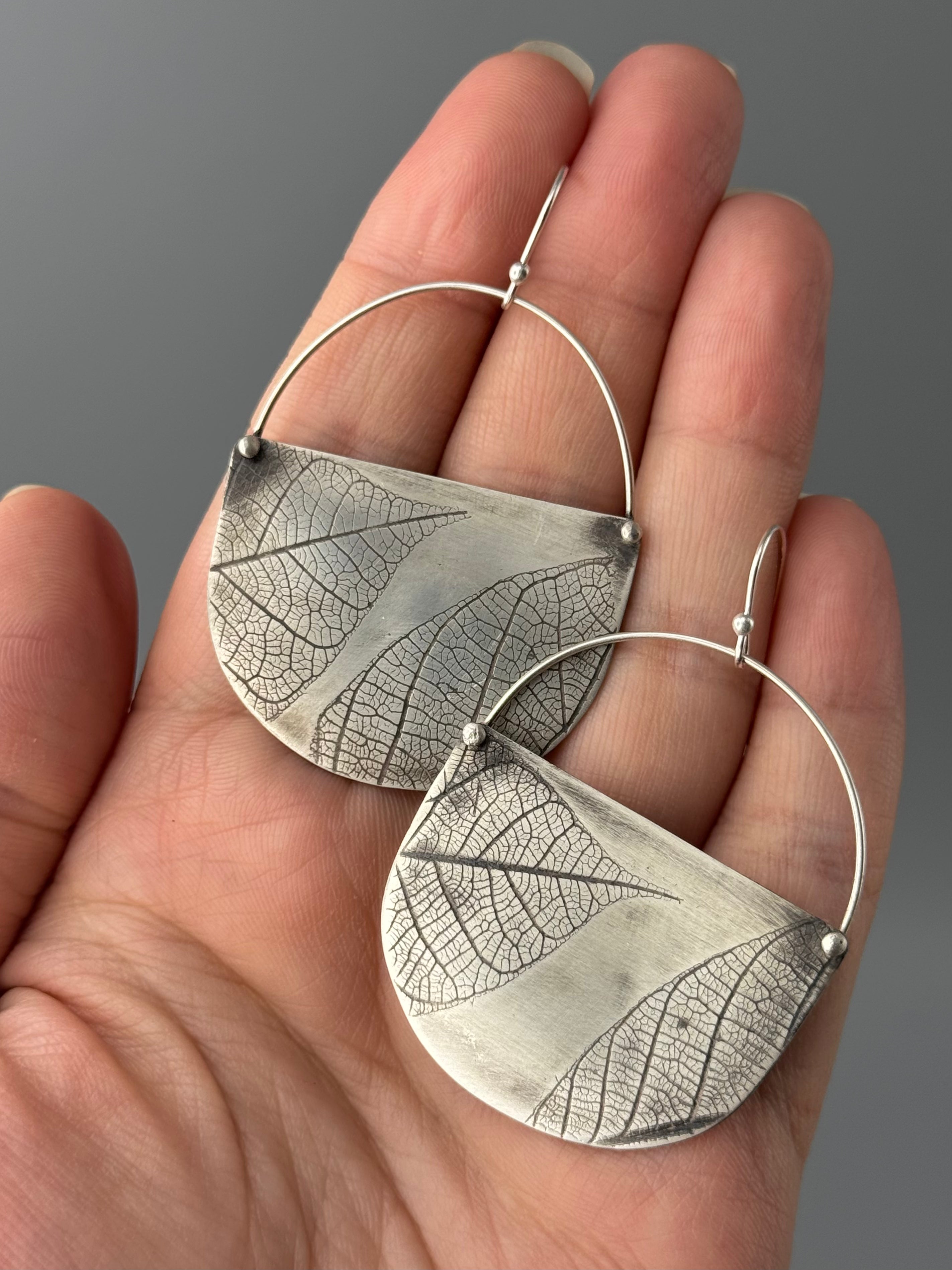 •LEAF BASKET• silver dangle earrings