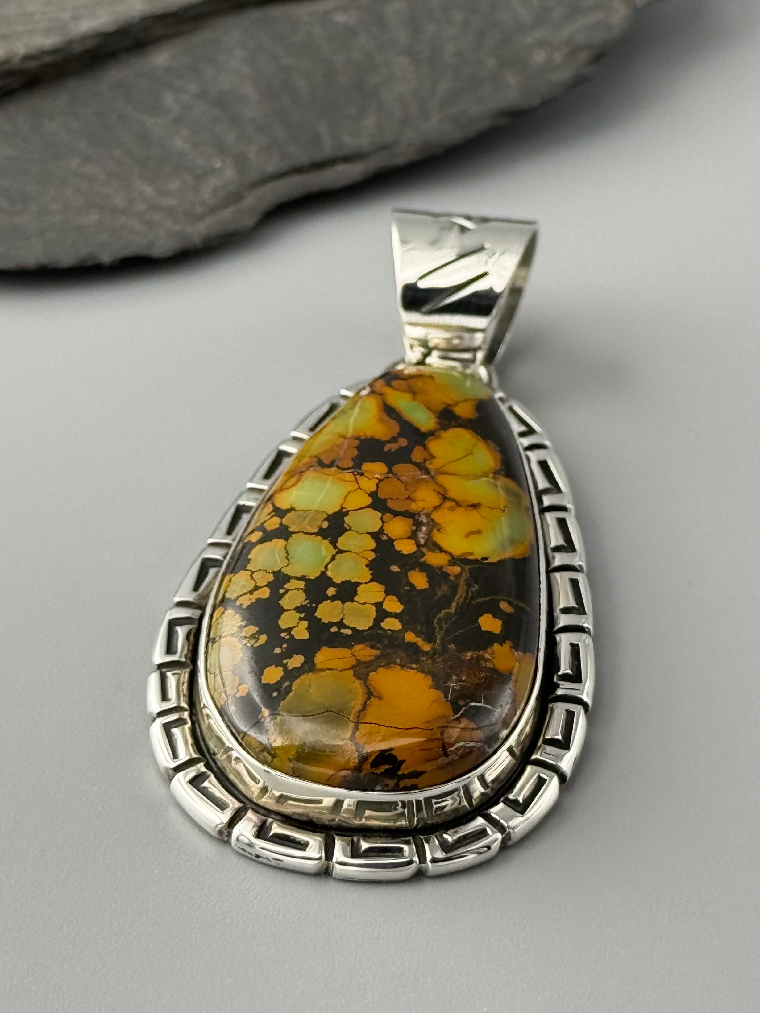 •BLACKJACK TURQUOISE - WIND 2• Navajo sterling silver pendant
