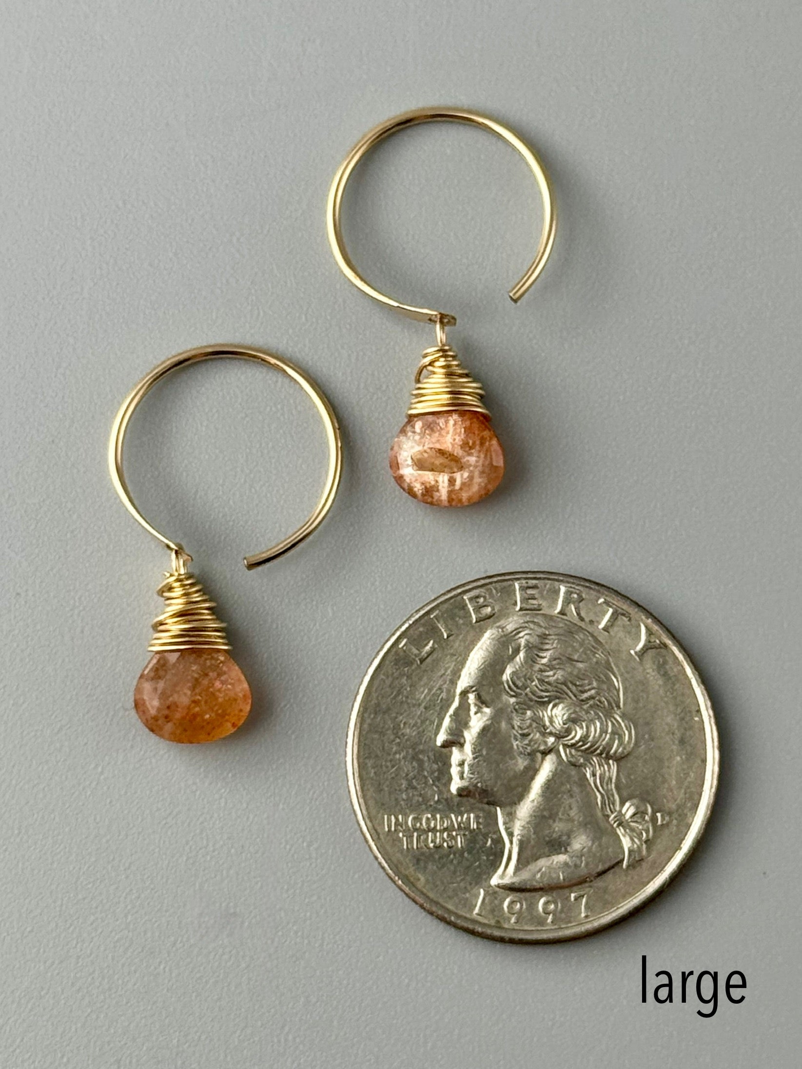 •DANGLE HUG• sunstone + gold earrings