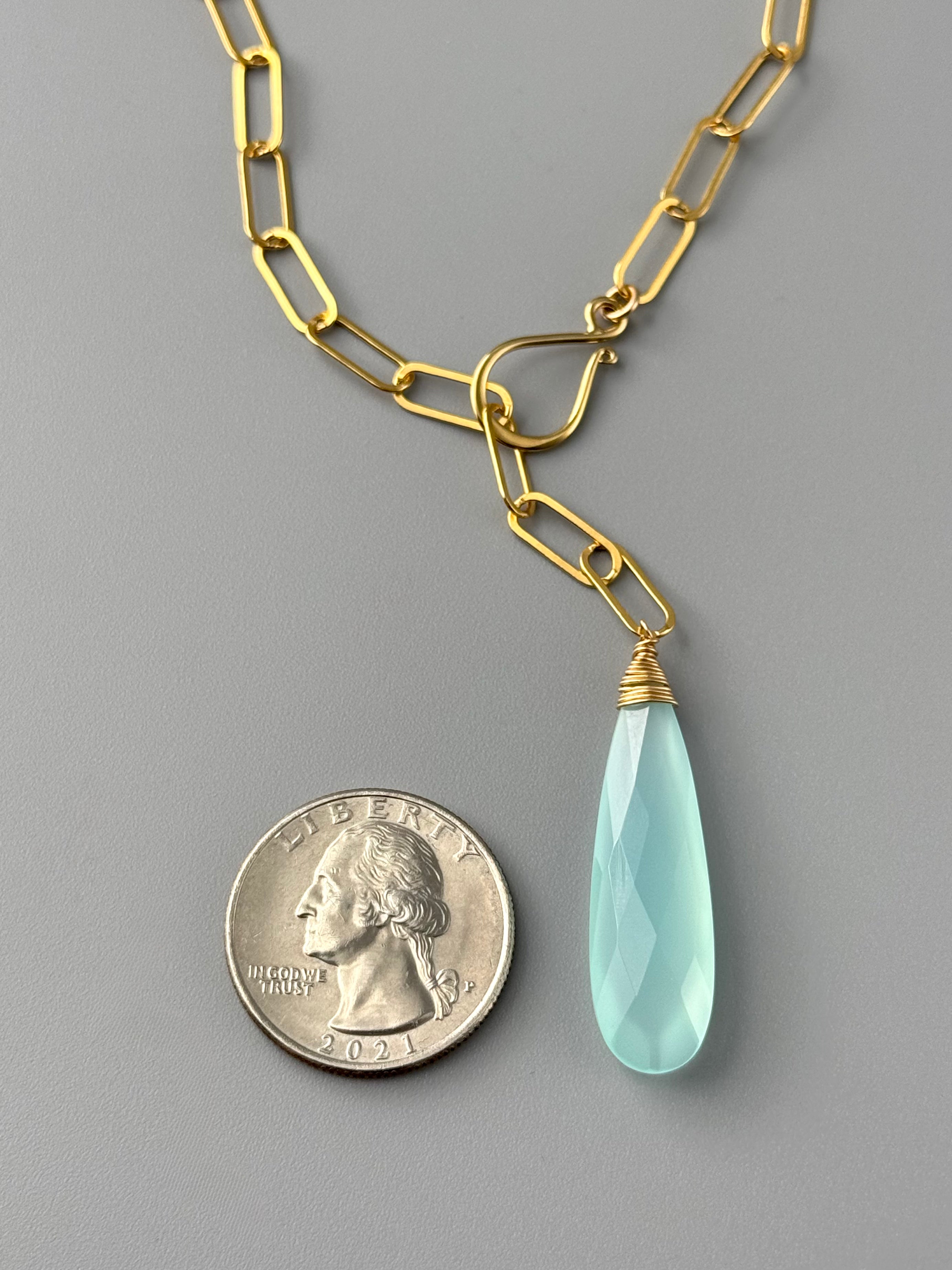 •LINKED• aqua chalcedony + gold necklace (ADJ to 19")