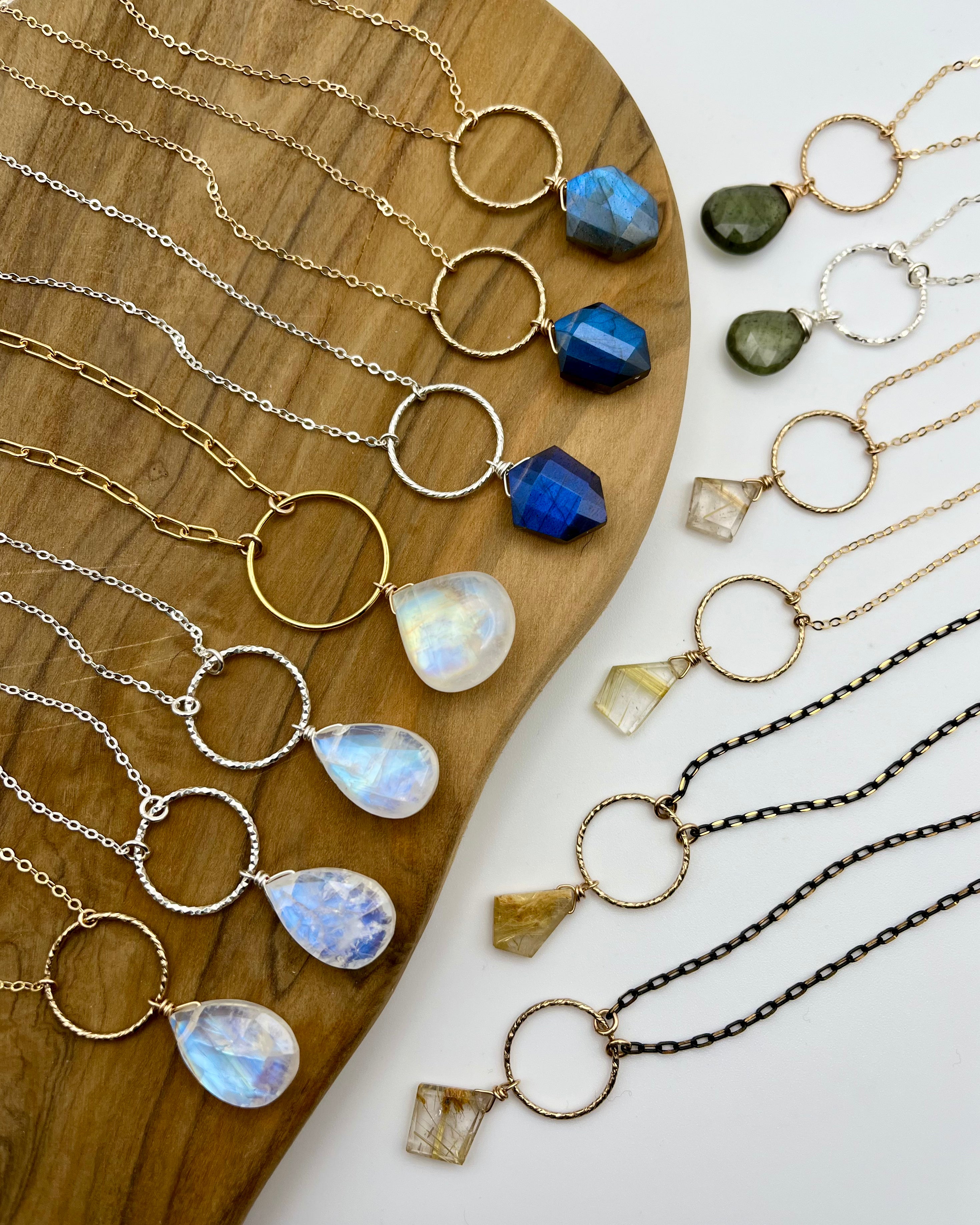 •LUNA• rainbow moonstone + gold necklace (various lengths)