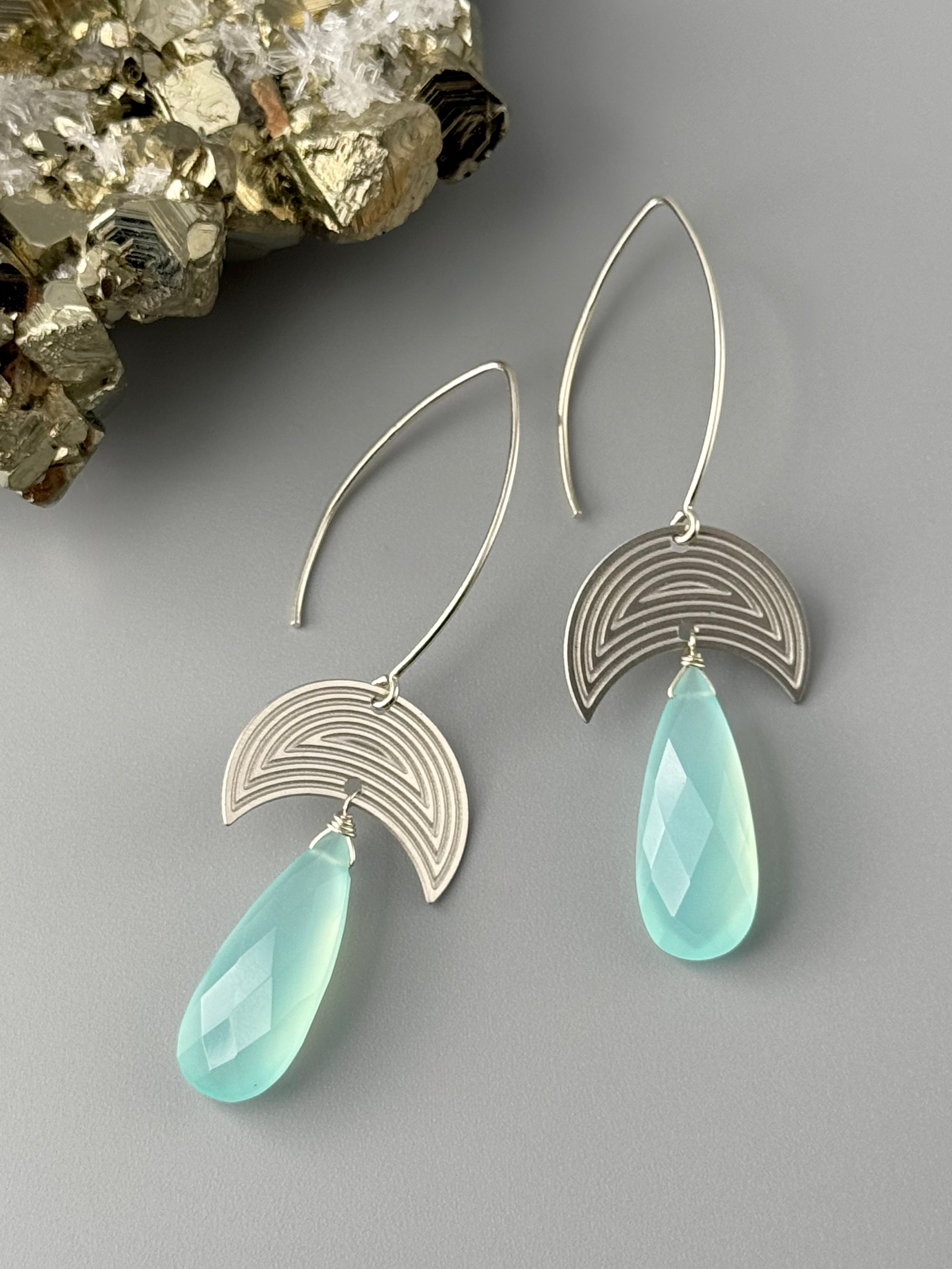 •MOON MAZE• aqua chalcedony + silver earrings