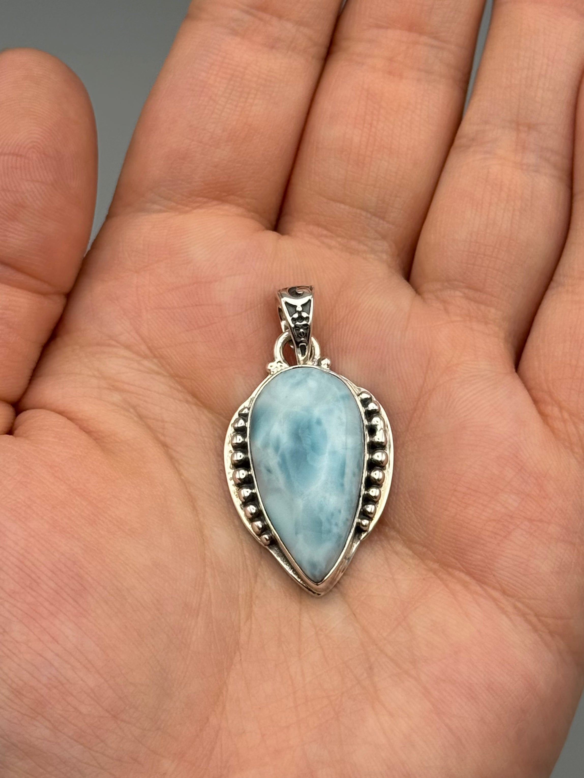 •LARIMAR SPEAR TEAR - RISE• sterling silver pendant