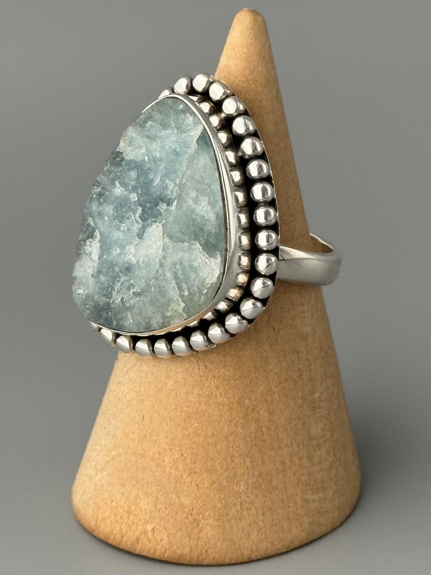 •AQUAMARINE - FREEFORM• dotted bezel silver ring (size 7)
