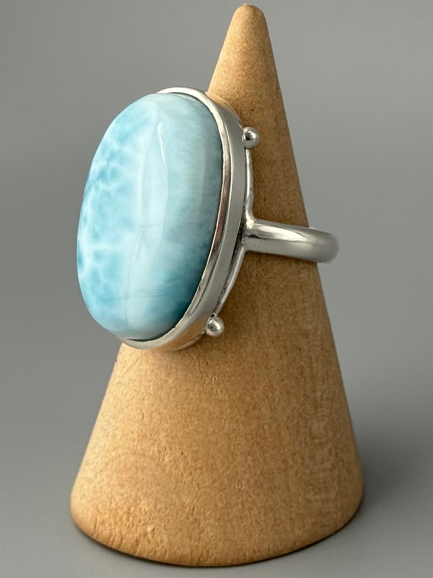 •LARIMAR - 4 DOTS• raised bezel silver ring (size 6.25)